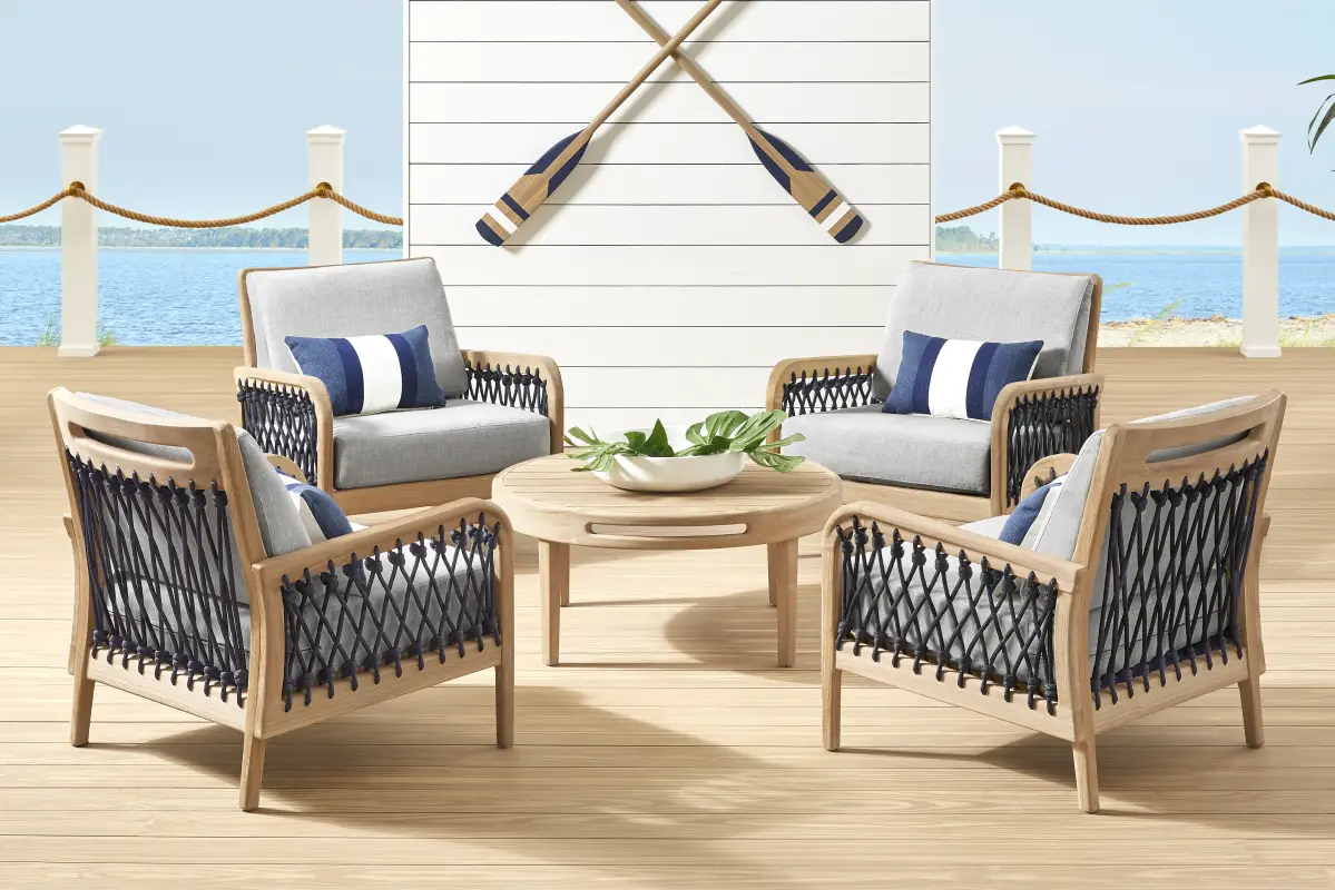 Riva Blonde 5 Pc Outdoor Chat Set with Dove Cushions