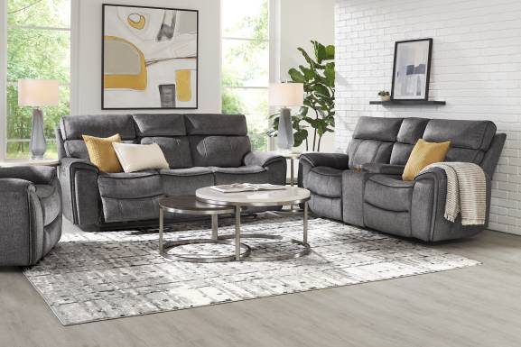 Bradshaw Place Dark Gray Reclining Glider Console Loveseat
