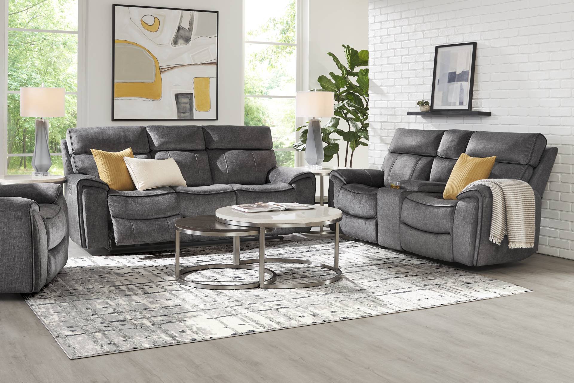 Bradshaw Place Dark Gray 5 Pc Living Room with Dual Power Reclining Sofa full room