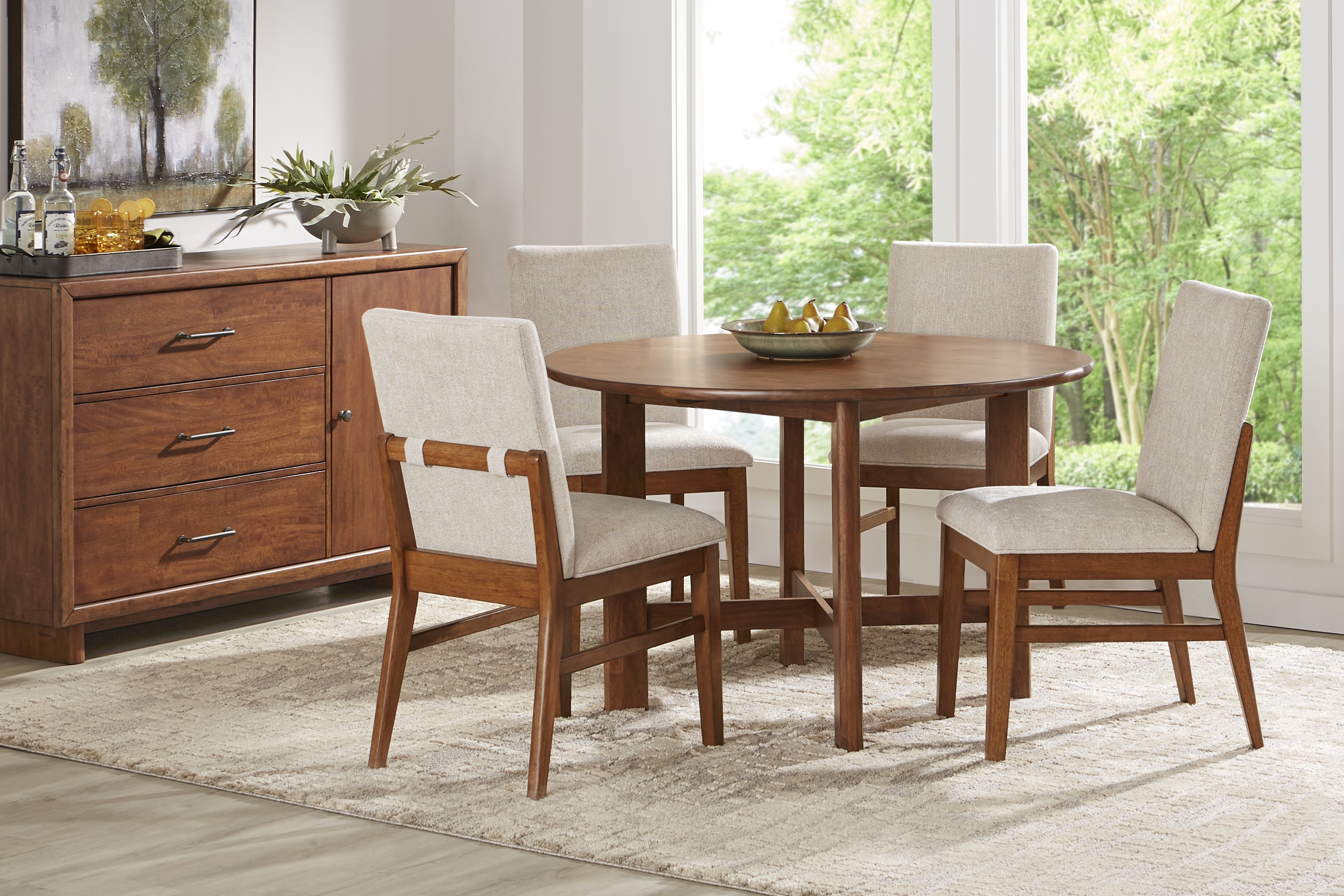 Surrey Ellis Brown 5 Pc Round Dining Room with Upholstered Chairs - Thumbnail - Image 1