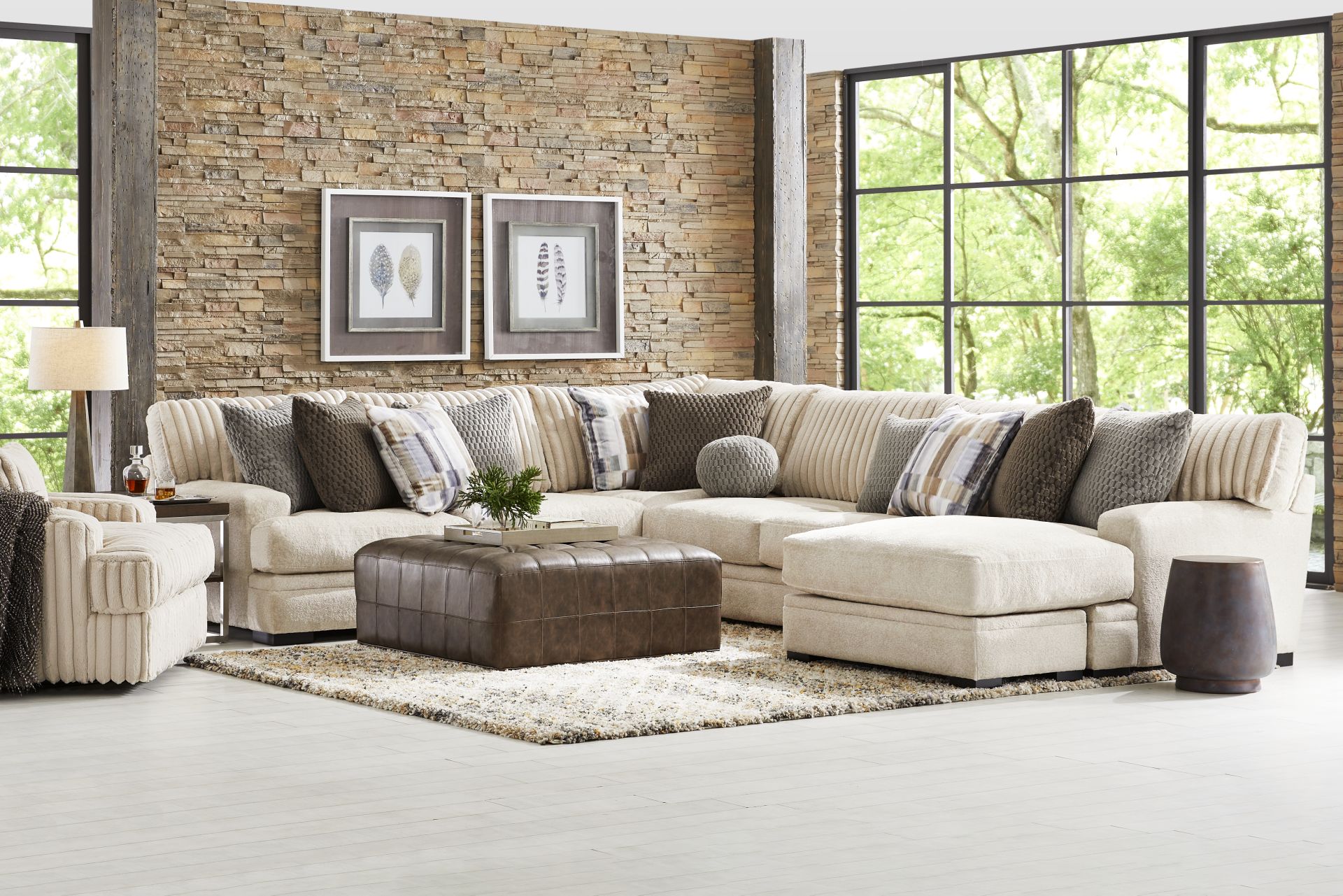 Hudson Street Beige 3 Pc Sectional - Image 2