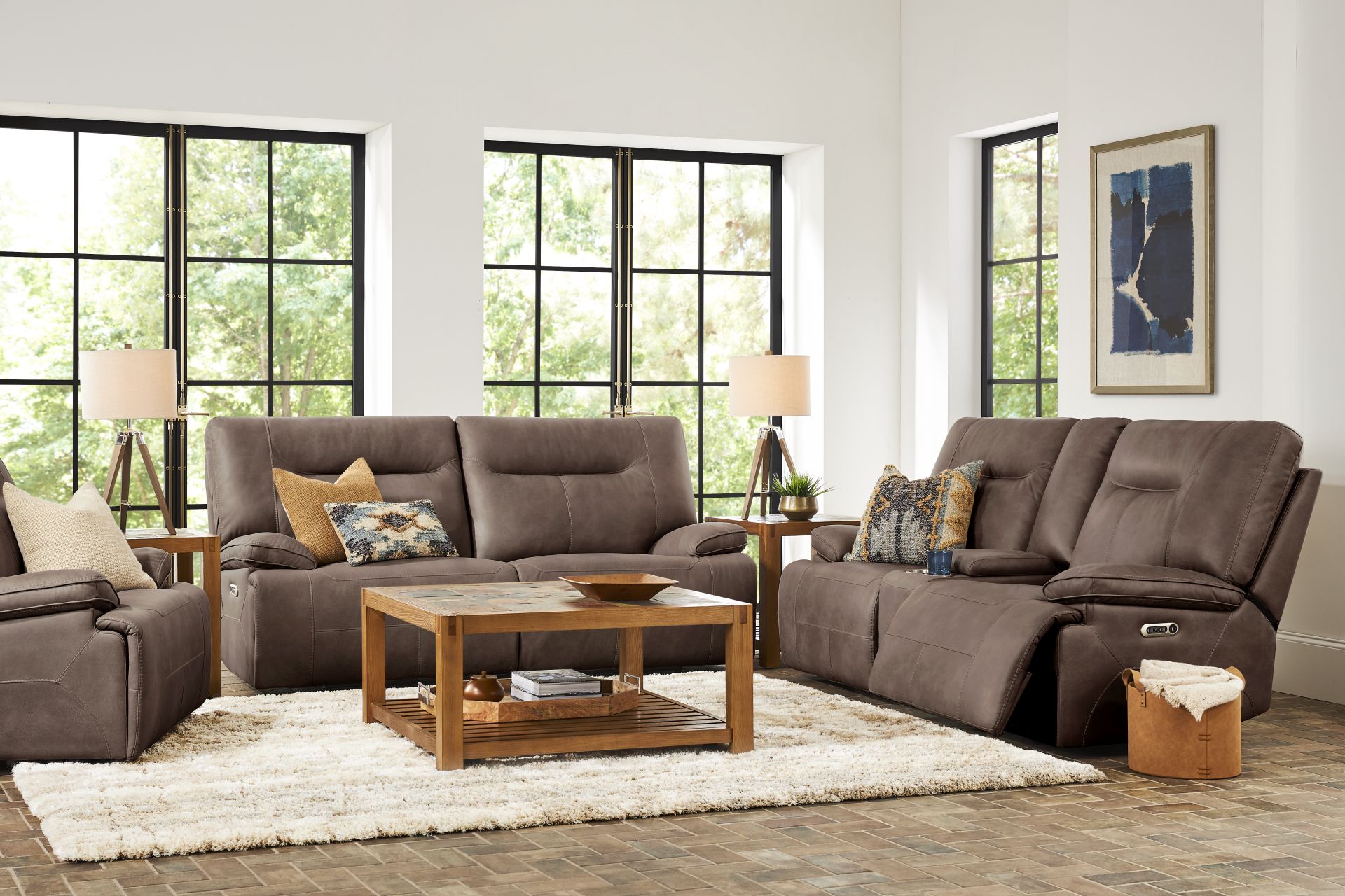 Barton Brown 7 Pc Dual Power Reclining Living Room - Image 1