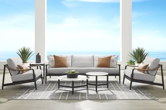 Harlowe Black Outdoor Sofa with Dove Cushions