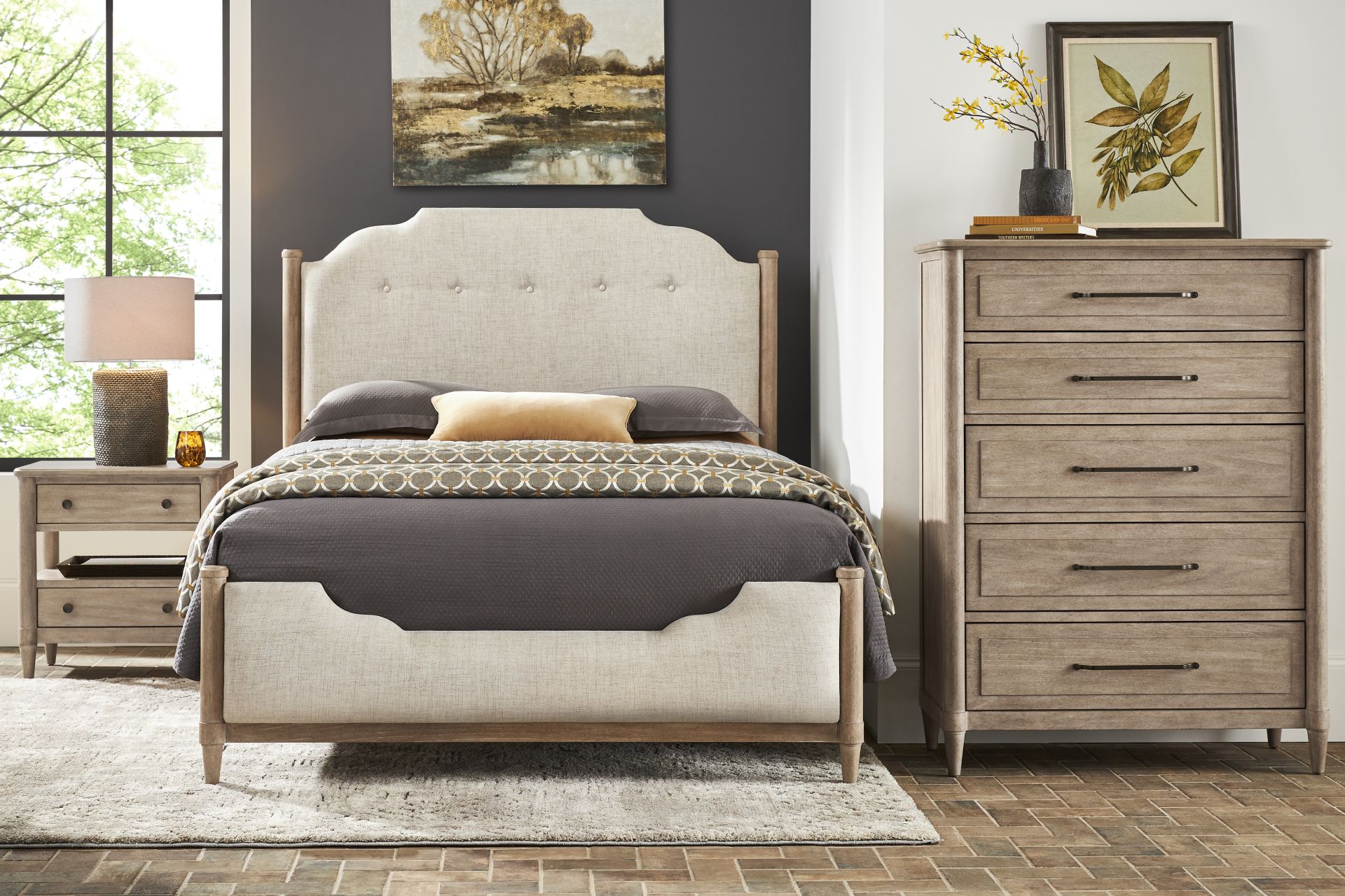 Oakwood Terrace Tan 5 Pc King Upholstered Bedroom - Image 1