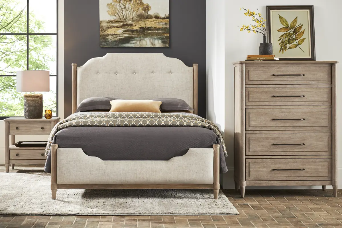 Oakwood Terrace 5 Pc Tan Light Wood Microfiber King Bedroom Set With 3 ...