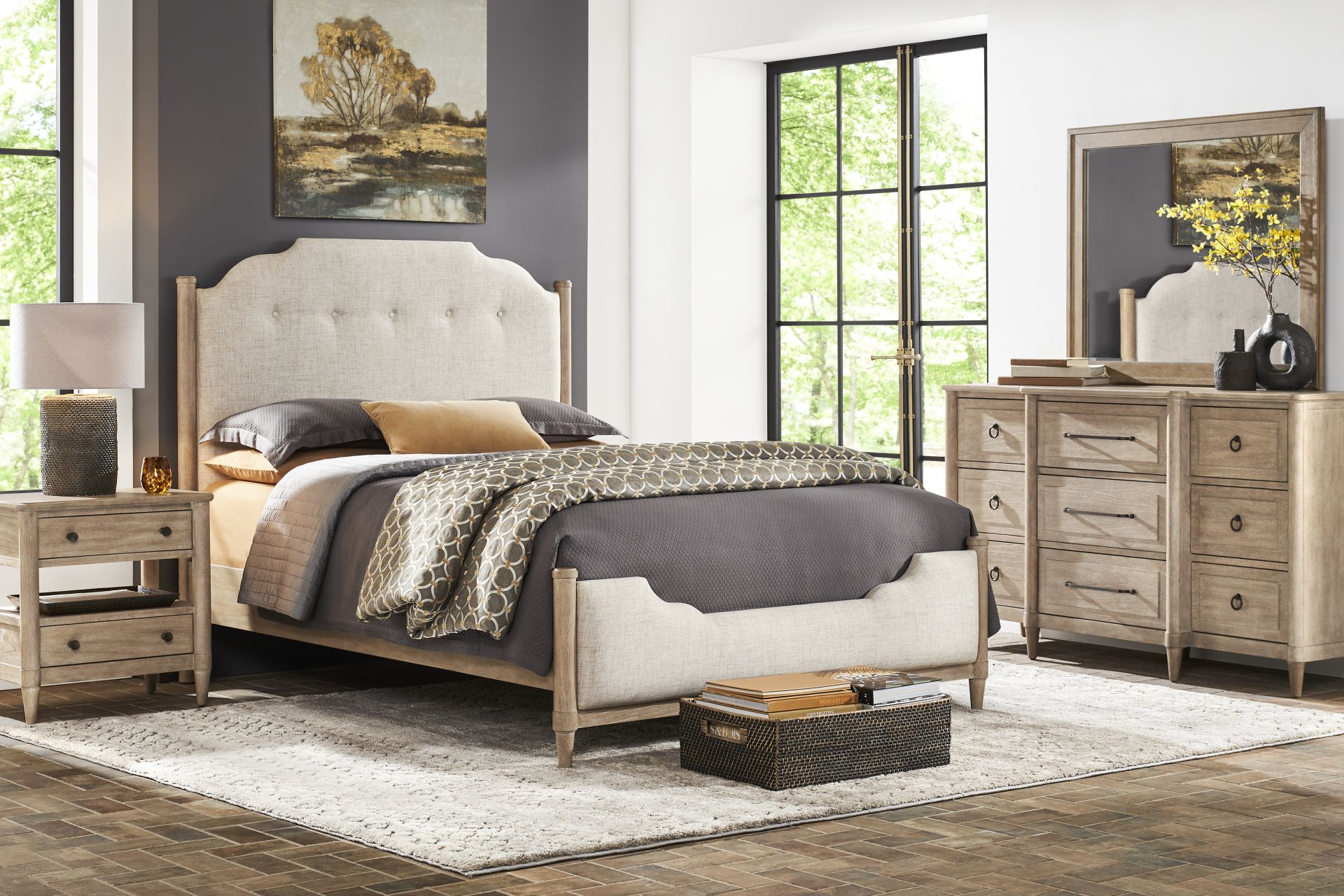 Oakwood Terrace Tan 7 Pc Queen Upholstered Bedroom - Image 1