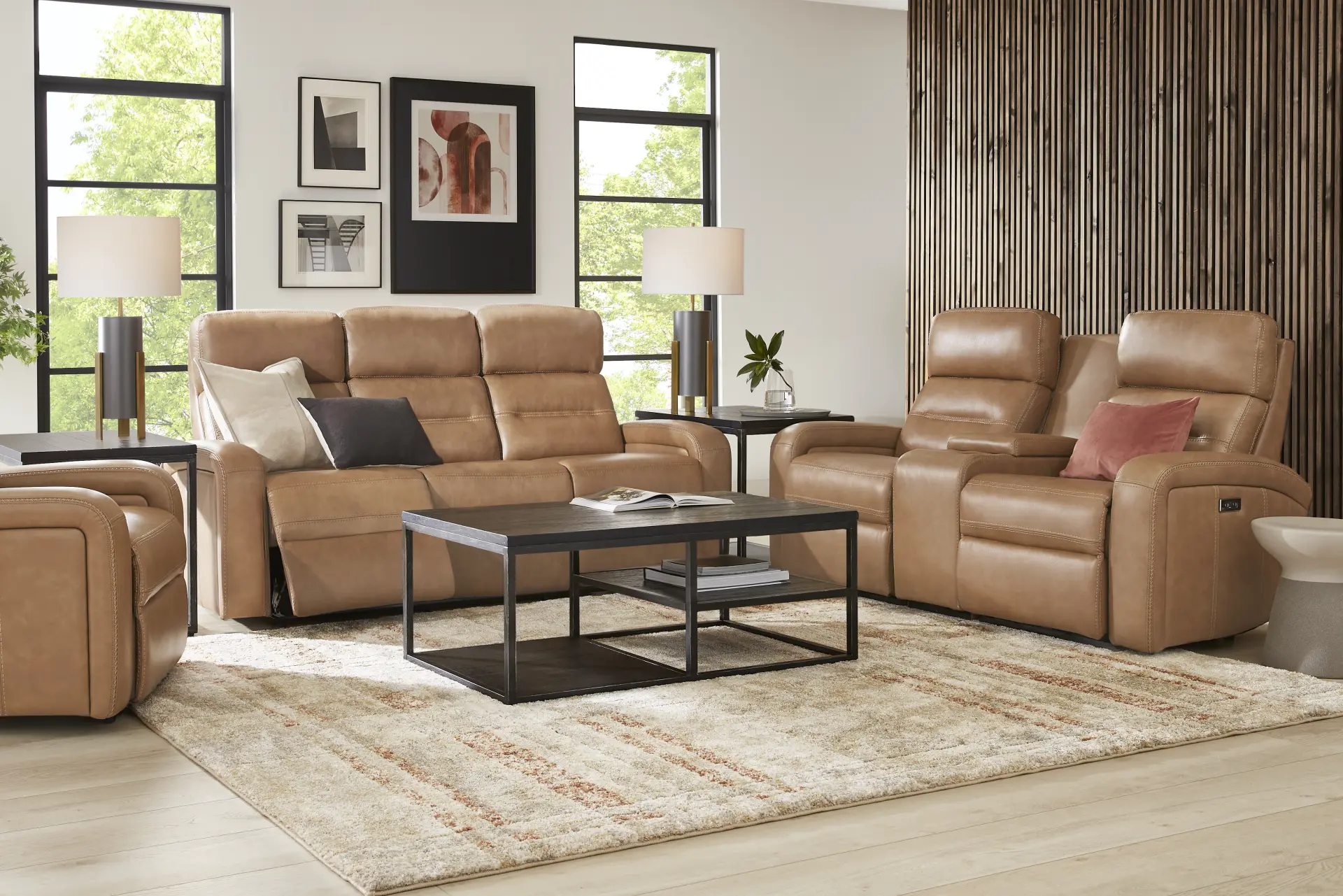 Sierra Madre Saddle Leather 7 Pc Dual Power Reclining Living Room with Reclining Sofa