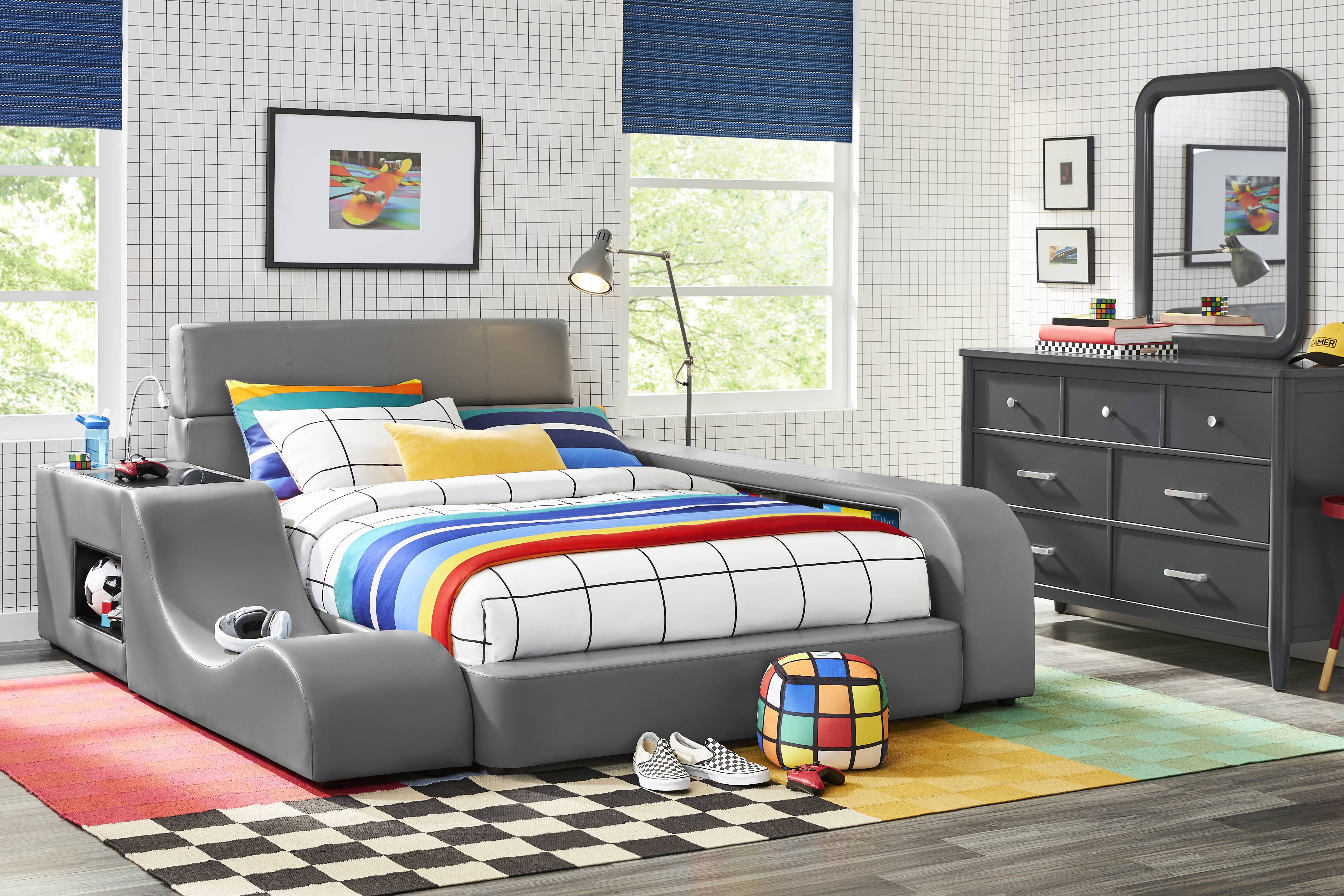 Kids ReGen™ Recharged Gray Full Bed with Nightstand, Bookcase and Lounger - Thumbnail - Image 2