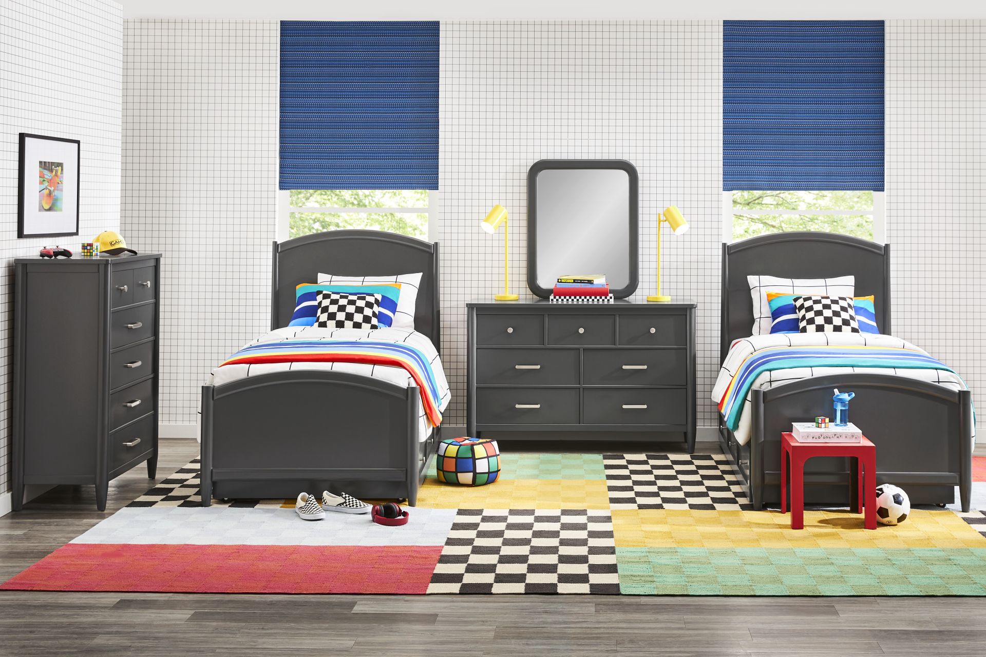 Kids Modern Colors Iron Ore Twin Panel Bedroom - Image 1