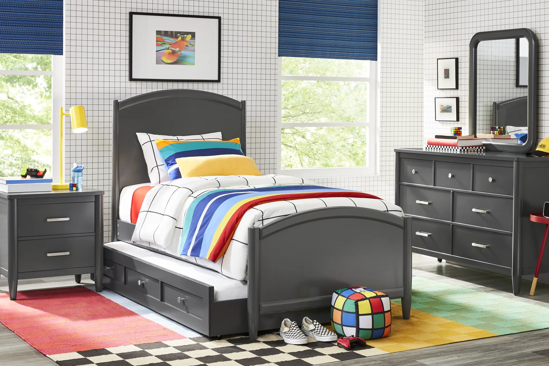Kids Modern Colors Iron Ore Twin XL Panel Bed - Image 1