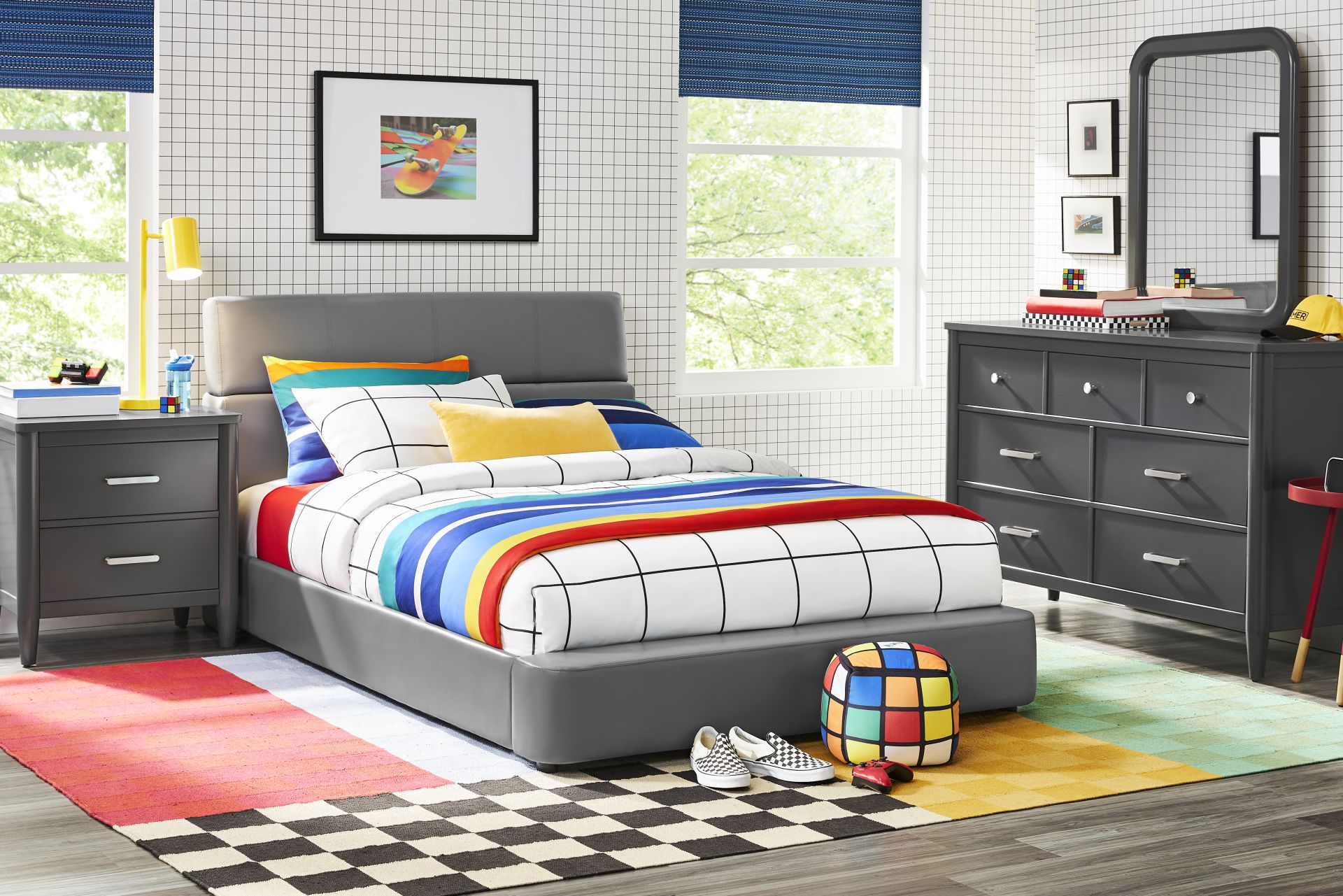 Kids Modern Colors Iron Ore Bedroom with Recharged Gray Full Bed - Image 1