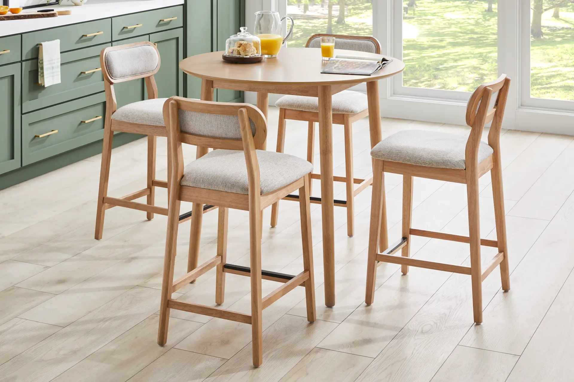 Watertown Natural 5 Pc Round Counter Height Dining Room with Upholstered Stools