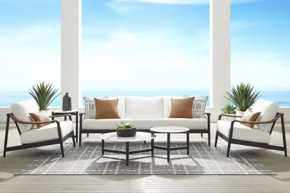 Harlowe Black Outdoor Sofa with White Cushions