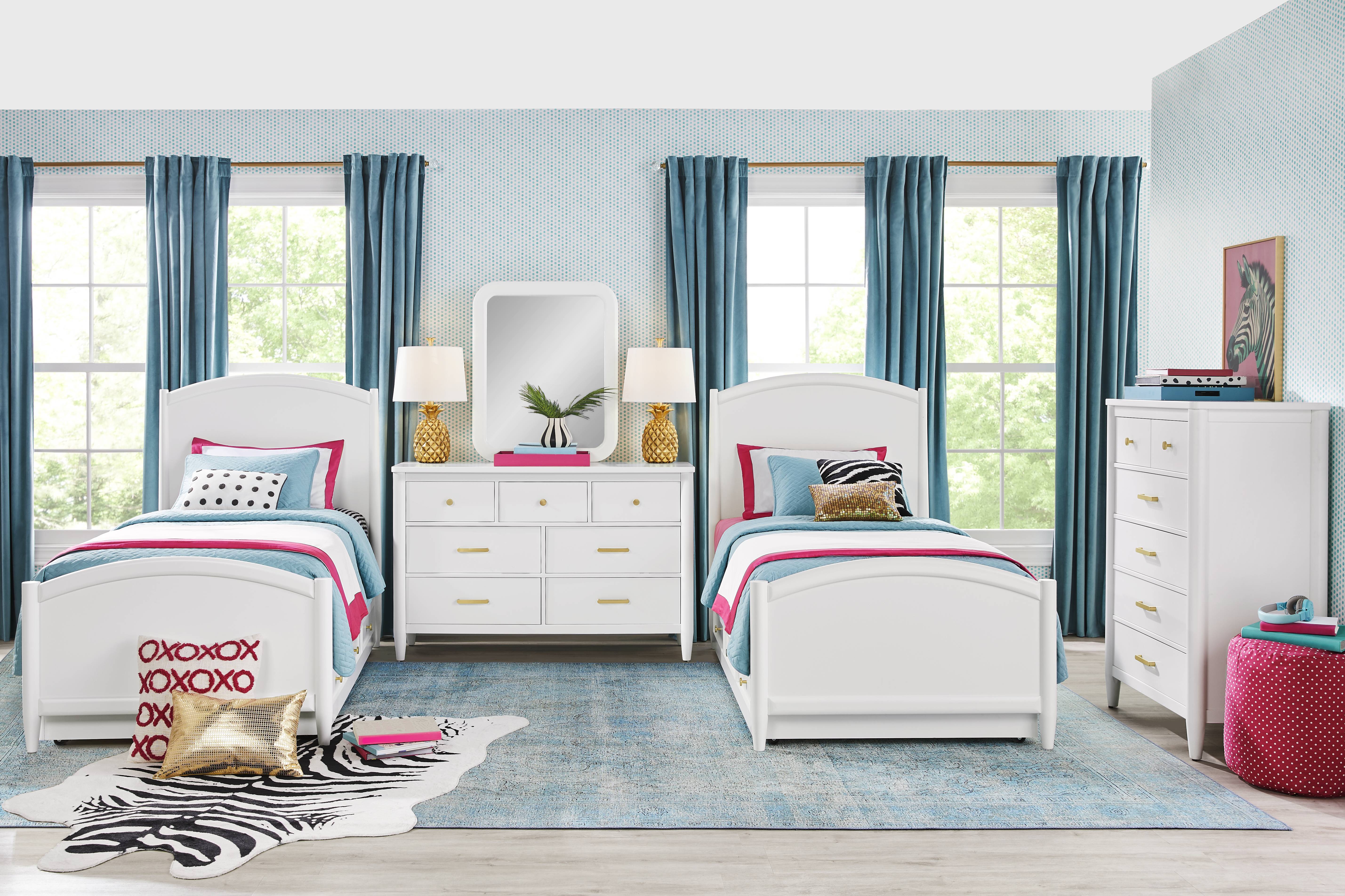 Kids Modern Colors White Twin Panel Bedroom - Thumbnail - Image 1