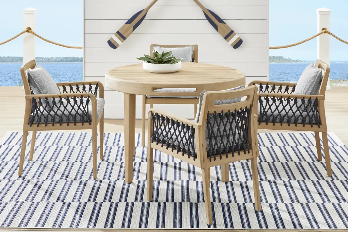 Riva Blonde 5 Pc Round Outdoor Dining Set with Slate Cushions