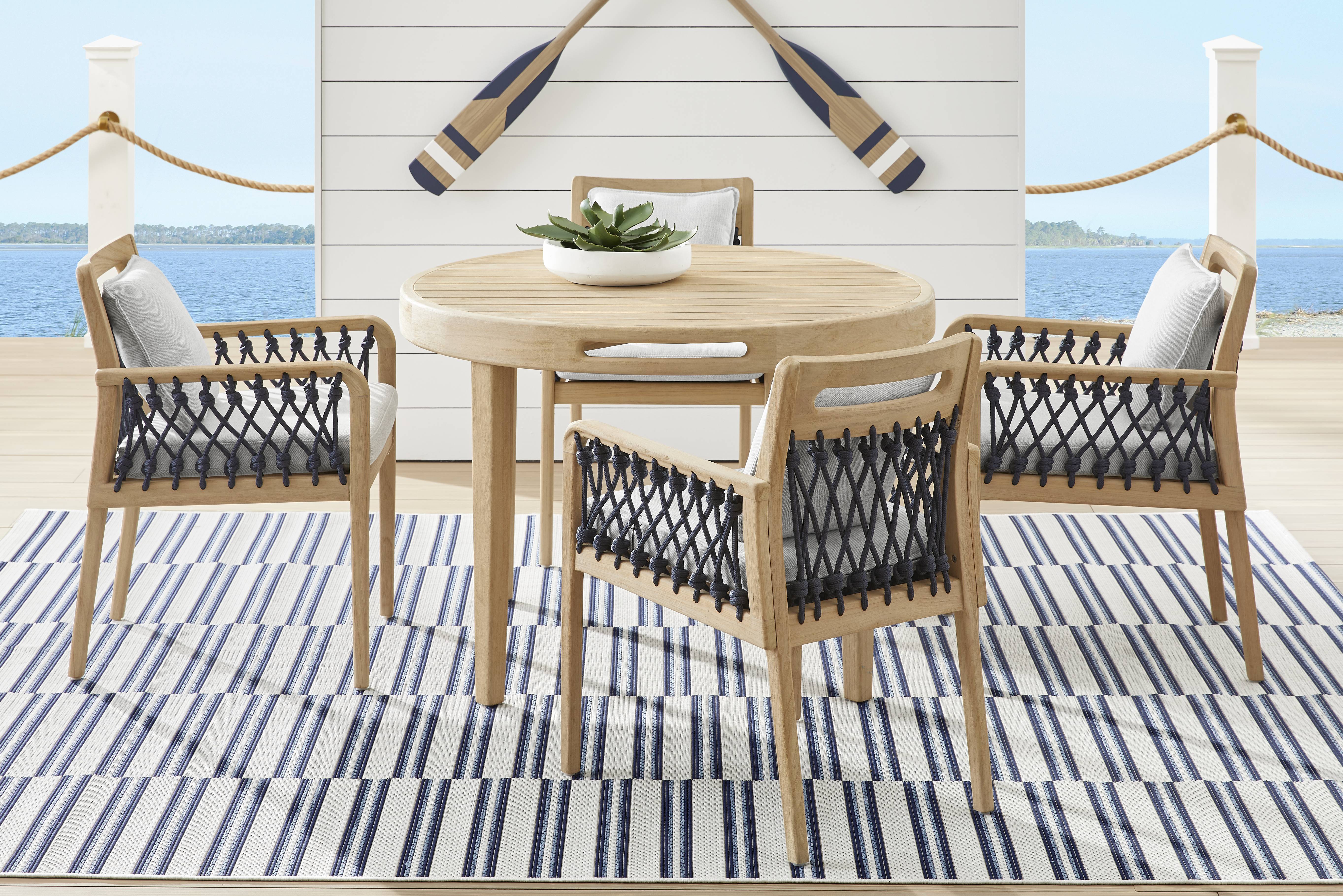 Riva Blonde 5 Pc Round Outdoor Dining Set with Dove Cushions - Thumbnail - Image 1