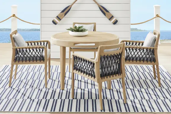 Riva Blonde 5 Pc Round Outdoor Dining Set with Dove Cushions