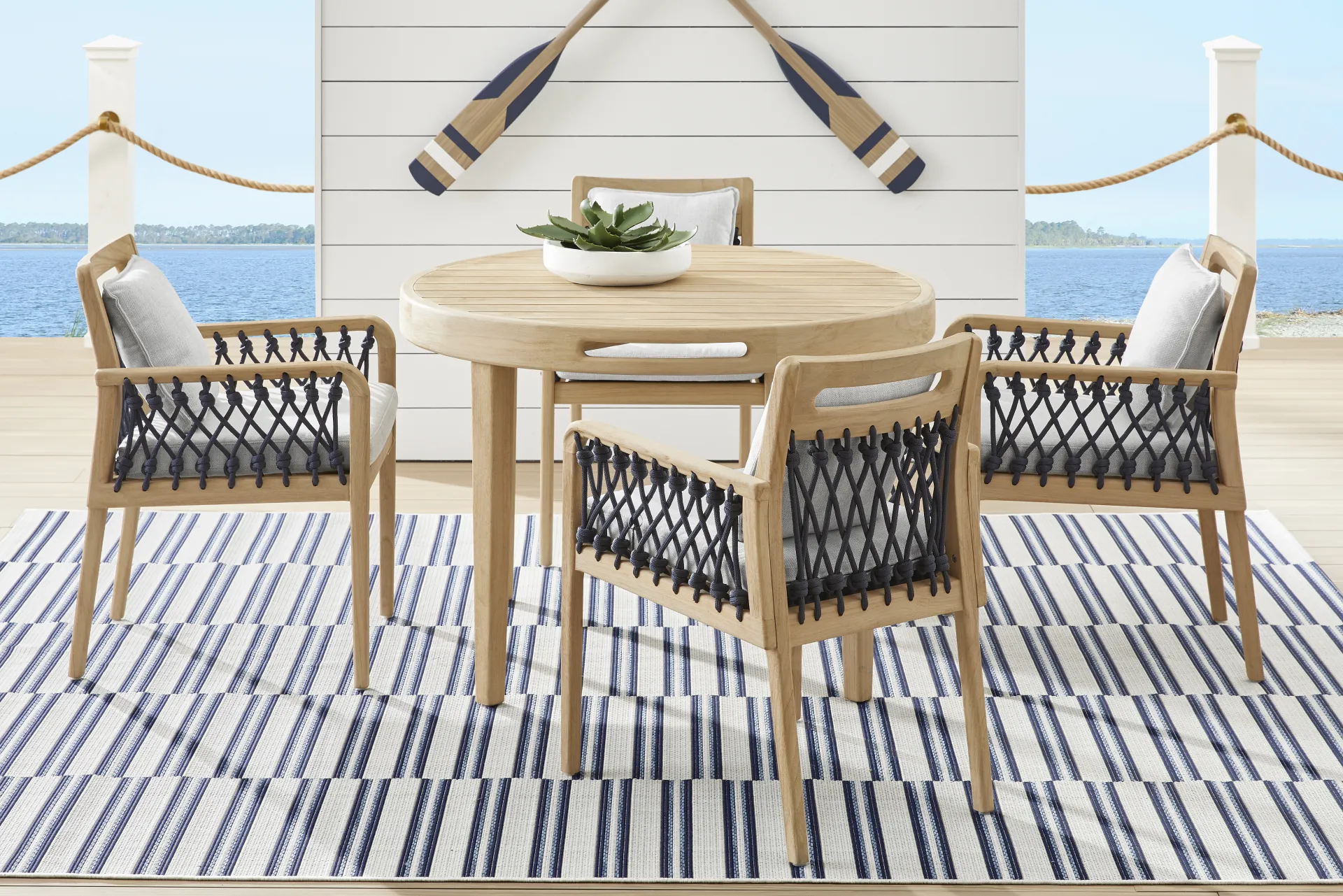 Riva Blonde Outdoor Arm Chair with Dove Cushions - Image 1
