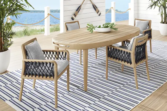 Riva Blonde 5 Pc Oval Outdoor Dining Set with Slate Cushions