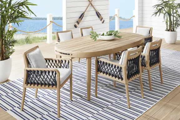 Riva Blonde 7 Pc Oval Outdoor Dining Set with Dove Cushions