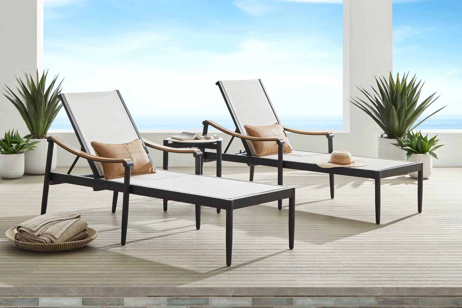Harlowe Black Outdoor Sling Chaise, set of 2