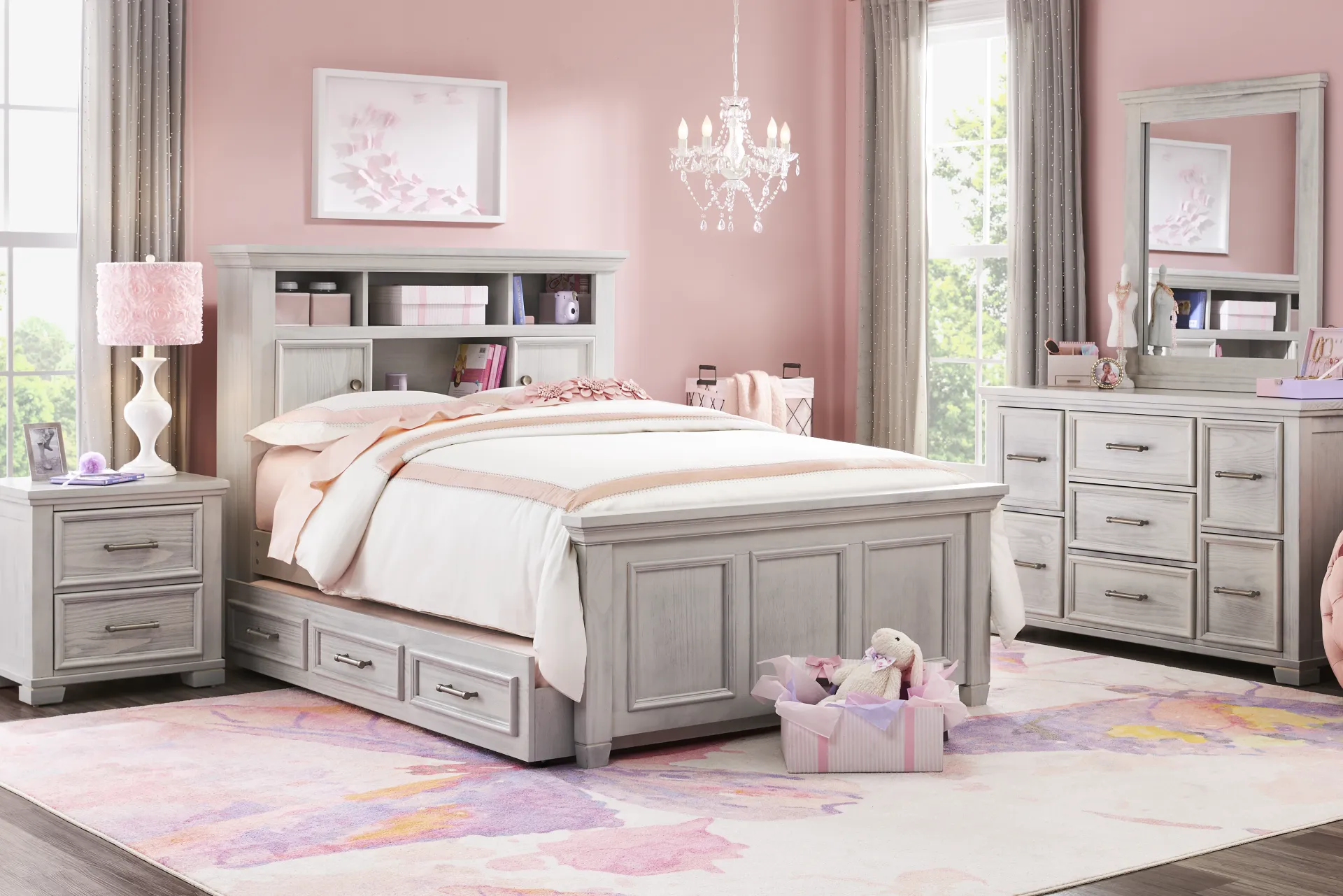 Kids Canyon Lake Ash Gray Full Bookcase Bed - Image 1