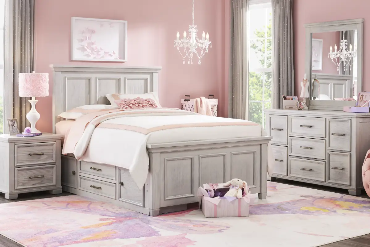 Kids Canyon Lake Ash Gray Full Panel Bedroom with Storage Side Rail
