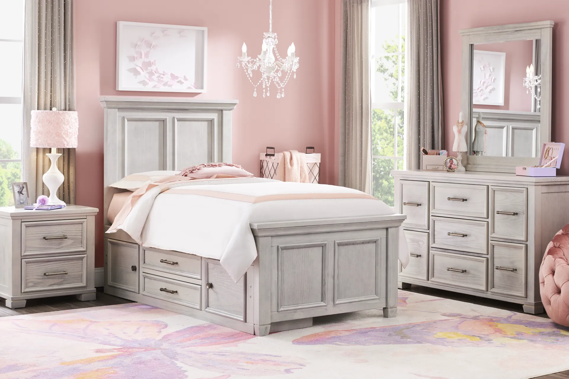 Kids Canyon Lake 2.0 Ash Gray Twin Panel Bed with Storage Side Rail - Image 1