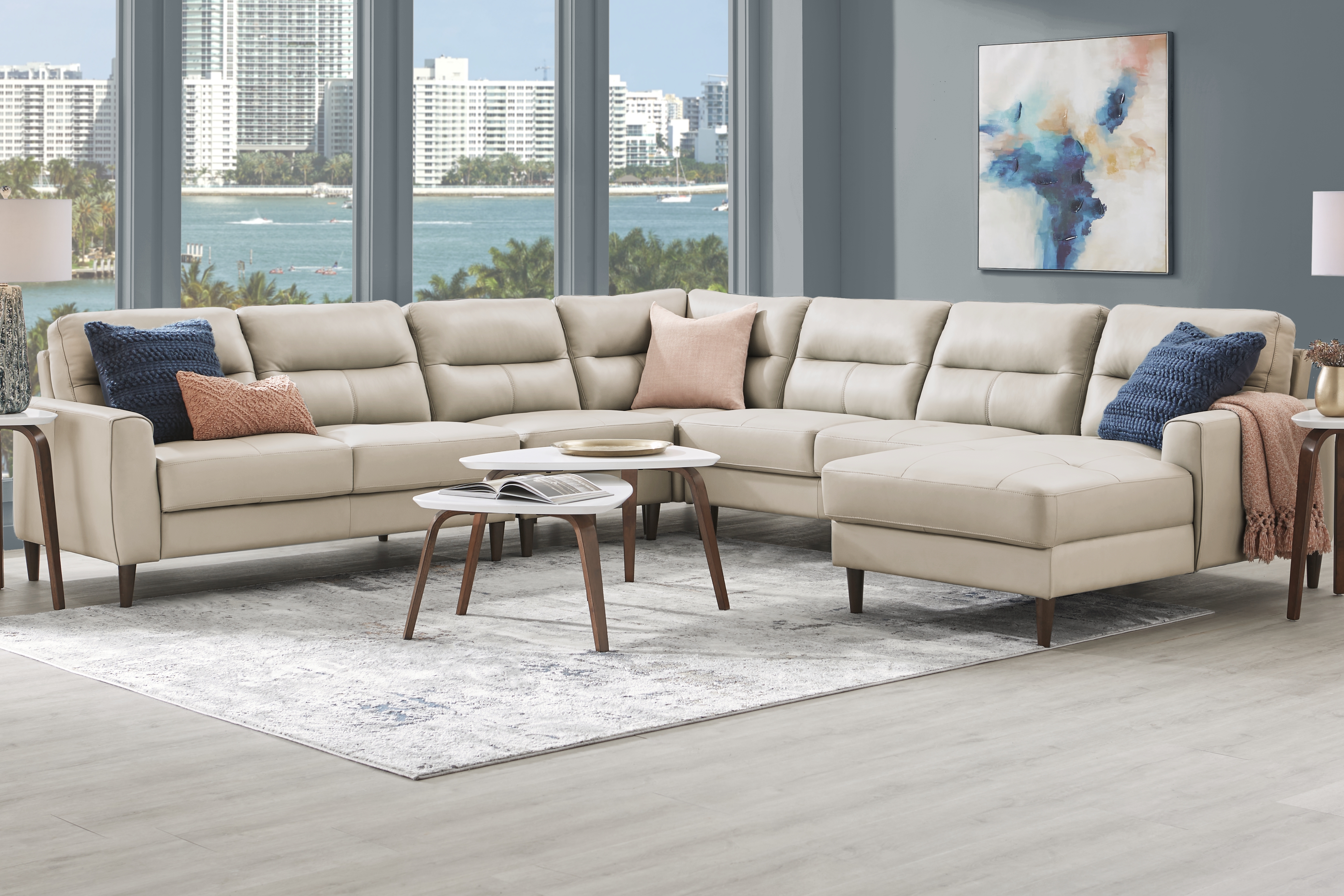 Sutton Heights Beige Leather 5 Pc Sectional - Thumbnail - Image 2