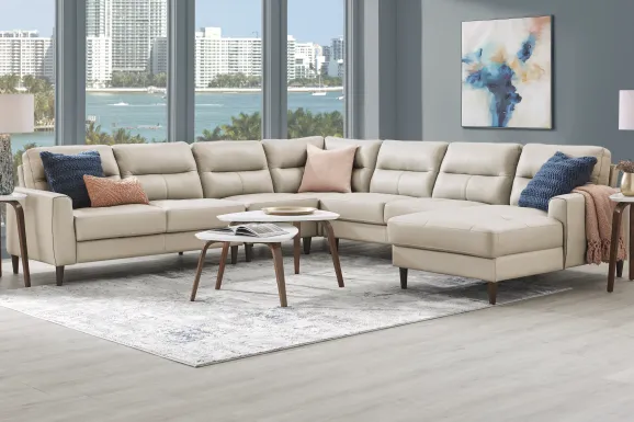 Sutton Heights Beige Leather 5 Pc Sectional