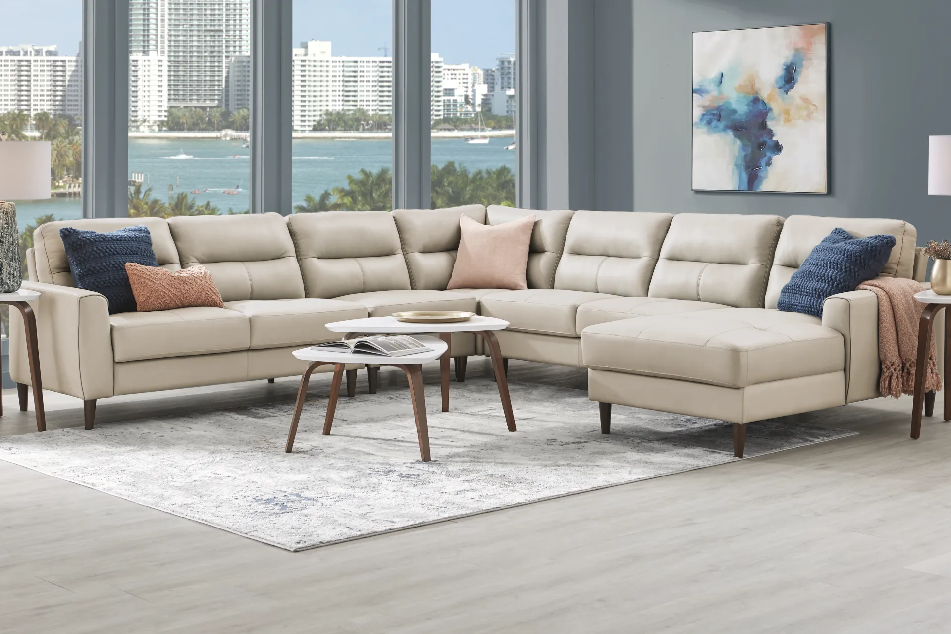 Sutton Heights Beige Leather 5 Pc Sectional - Image 1