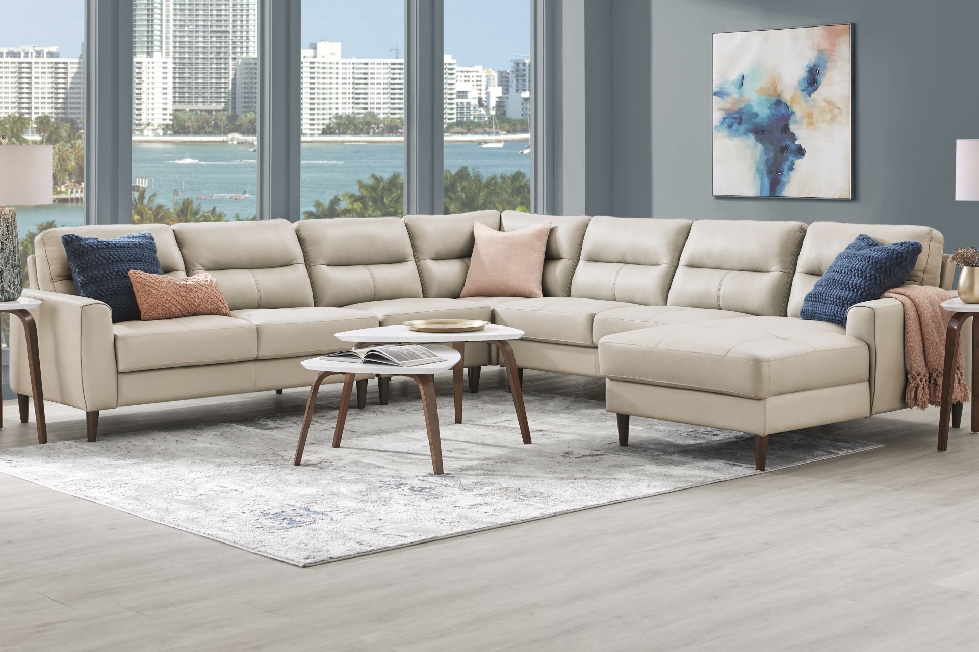Sutton Heights Beige Leather 5 Pc Sectional - Image 2