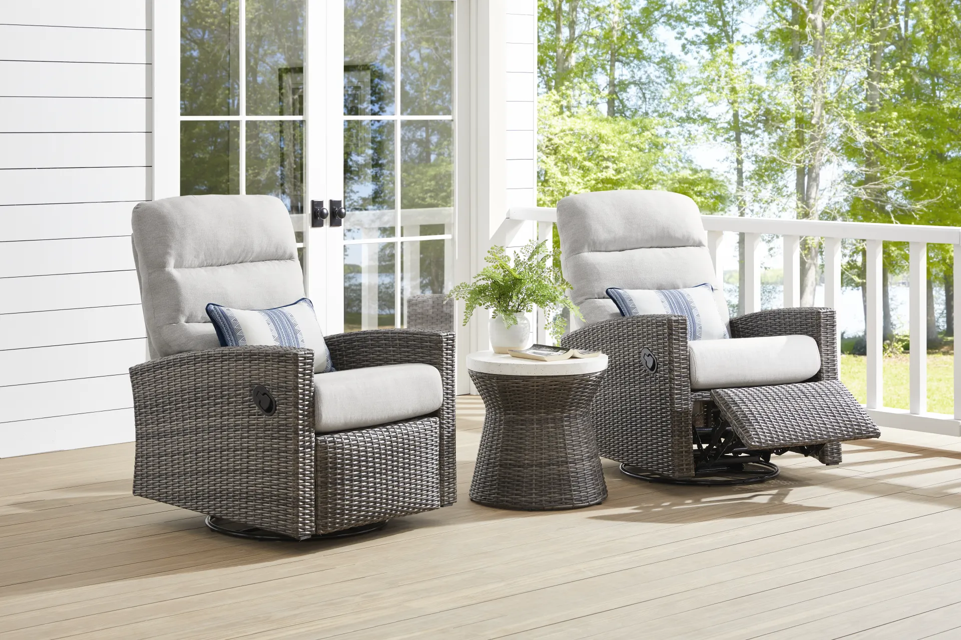 Ria Driftwood Outdoor Glider Recliner with Gray Cushions, Set of 2 - Image 1