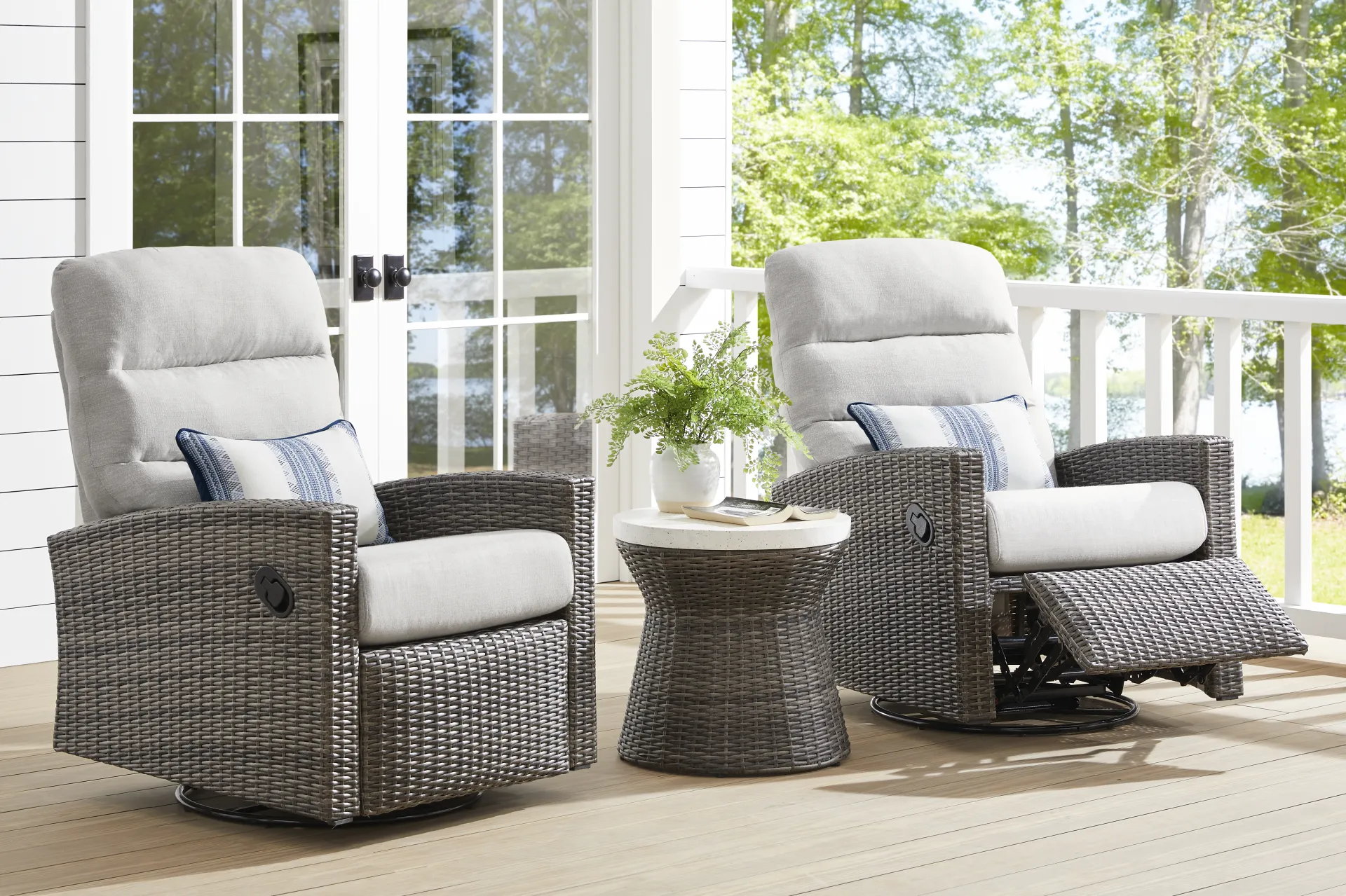 Ria Driftwood Outdoor Glider Recliner with Gray Cushions, Set of 2 - Image 1