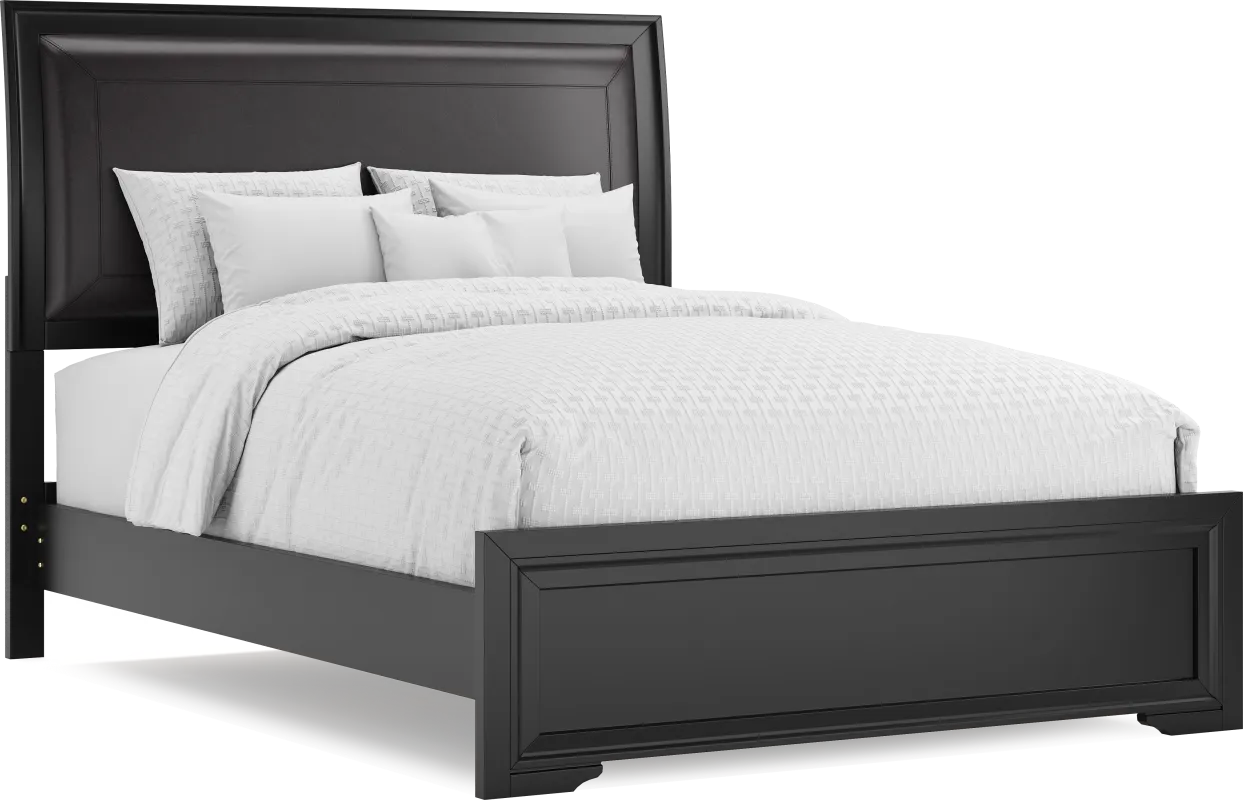 Belcourt Black 3 Pc Queen Upholstered Sleigh Bed