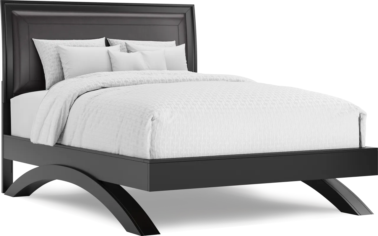 Belcourt Black 3 Pc Queen Upholstered Sleigh Arch Bed