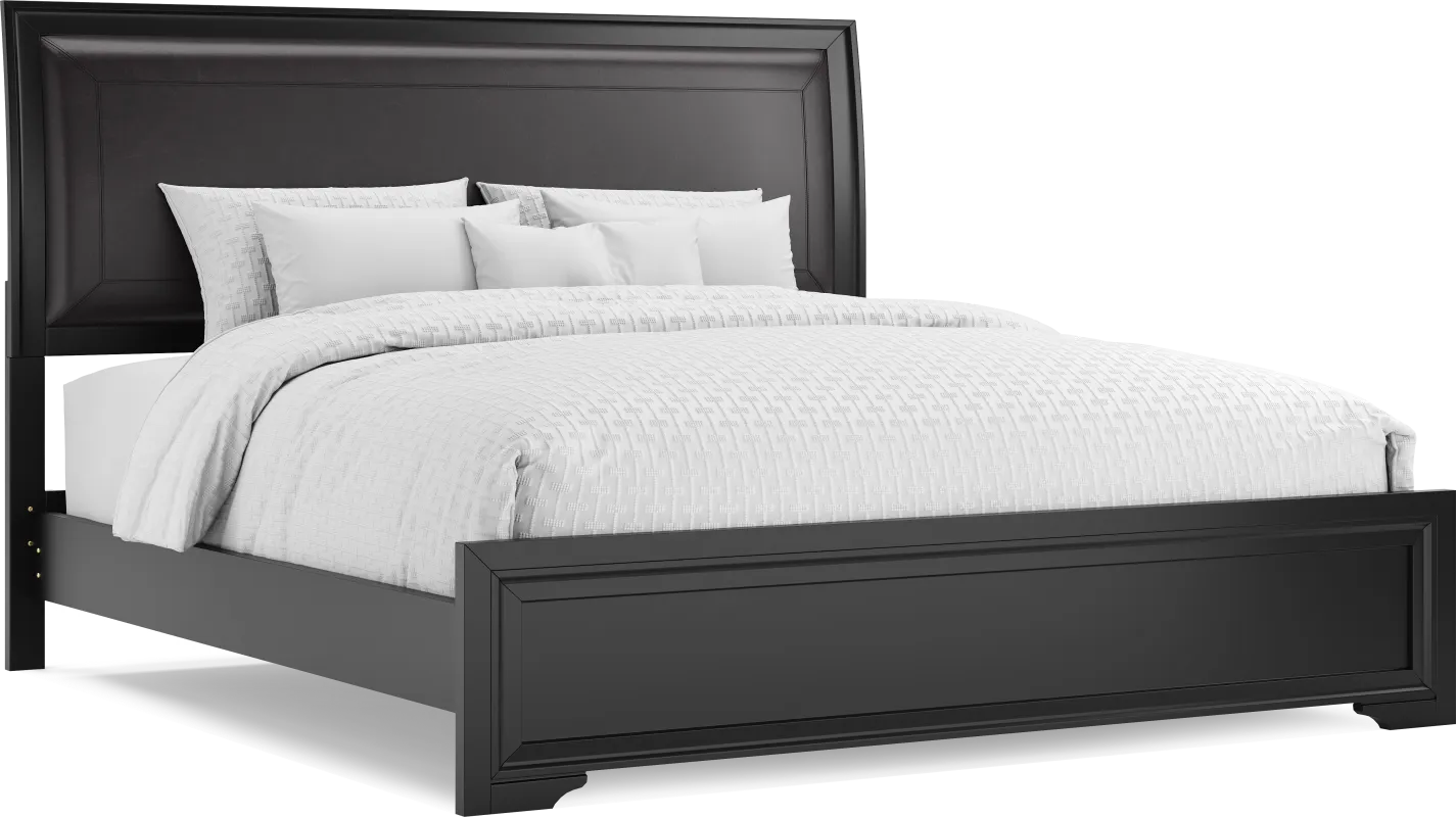 Belcourt Black 3 Pc King Upholstered Sleigh Bed