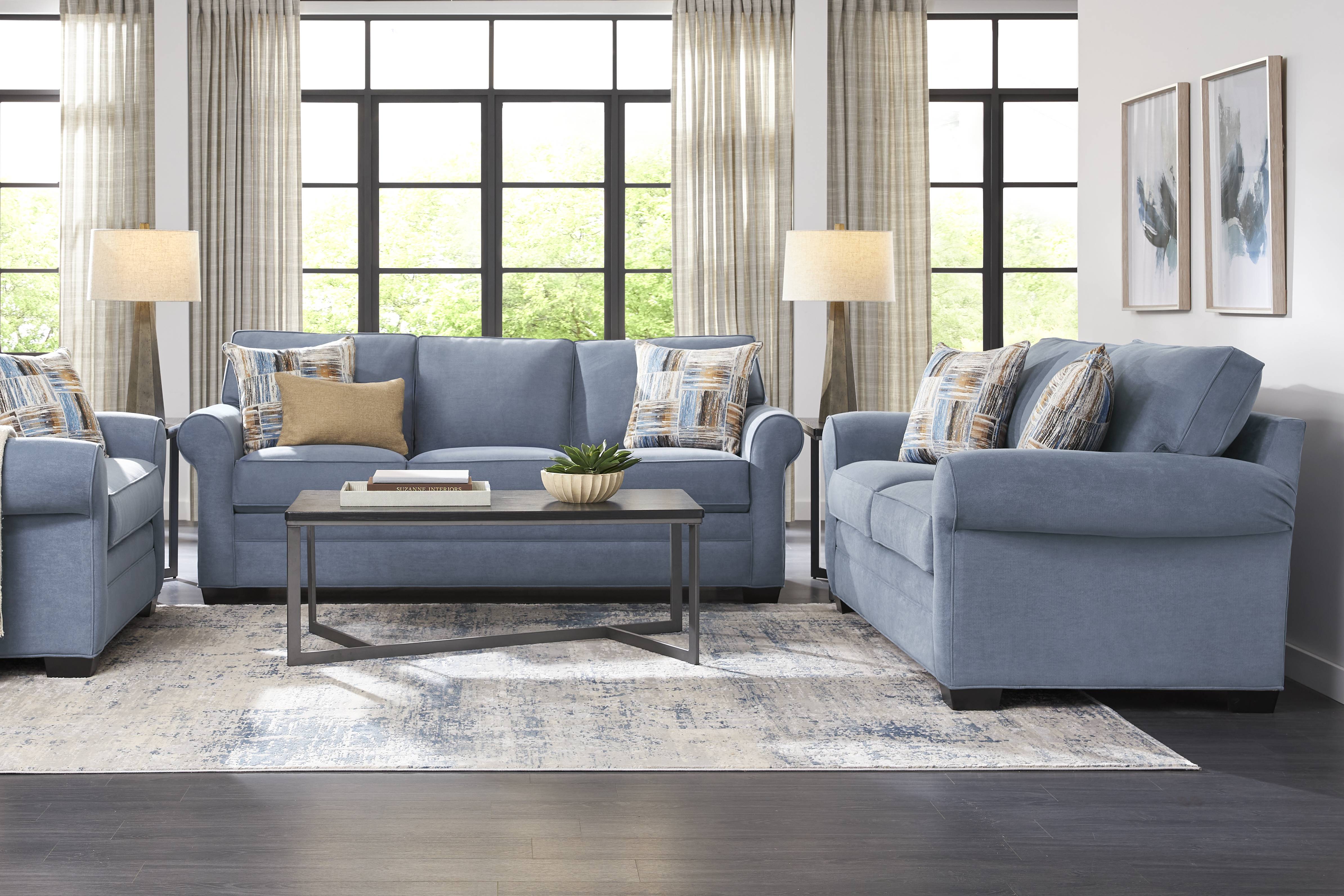 Bellingham Blue Microfiber 8 Pc Living Room - Thumbnail - Image 1