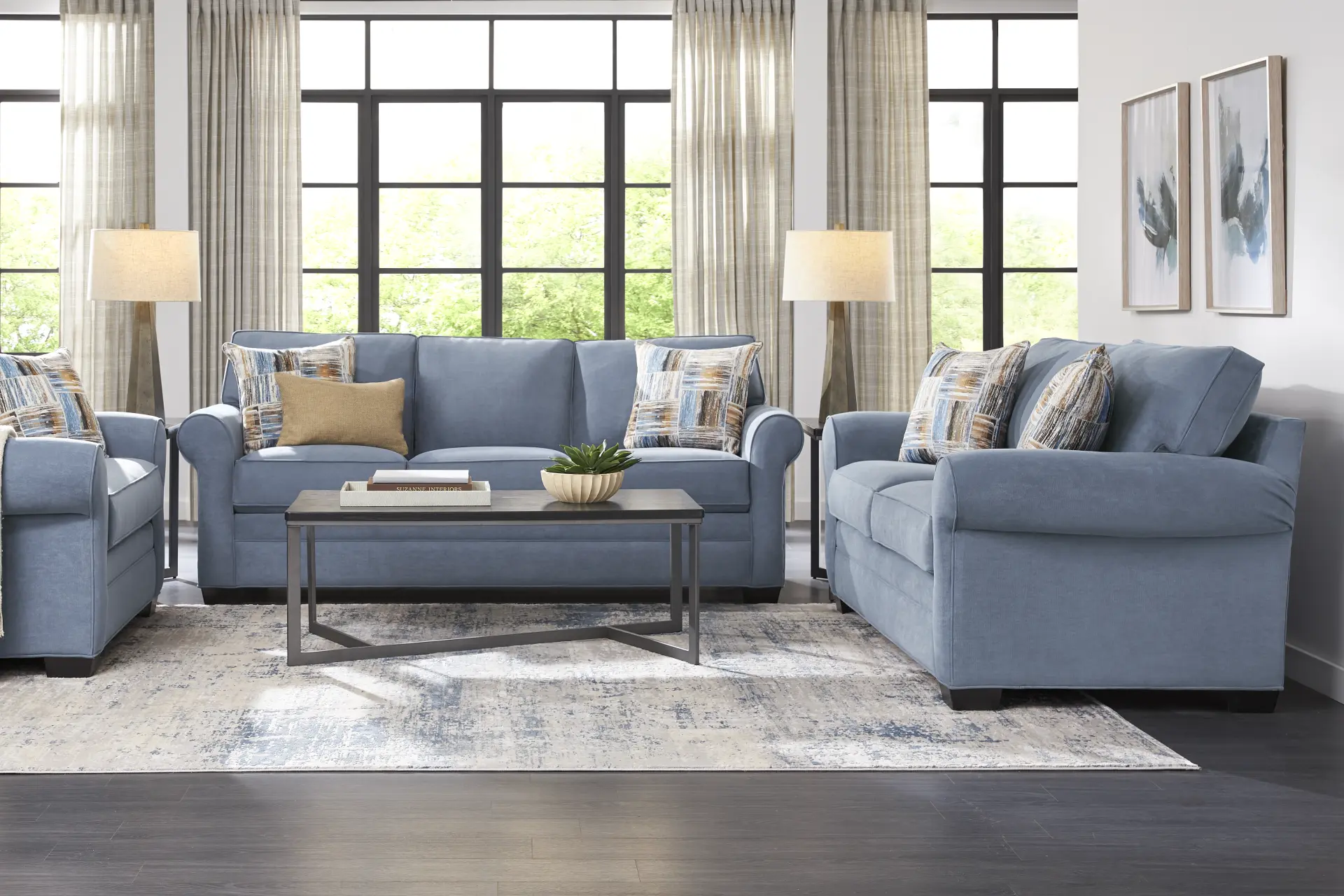 Bellingham Blue Microfiber 8 Pc Living Room