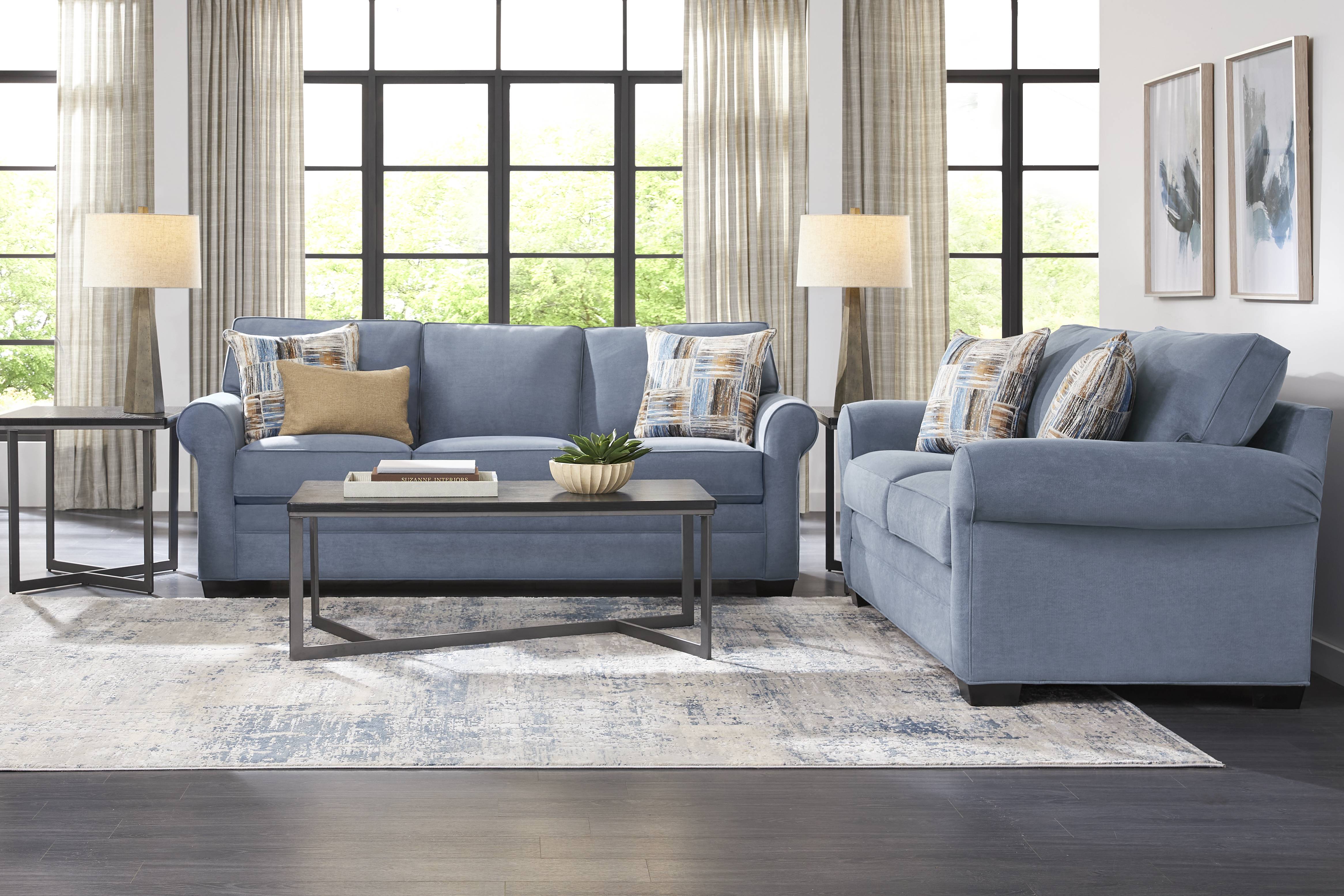 Bellingham Blue Microfiber 7 Pc Living Room with Gel Foam Sleeper Sofa - Thumbnail - Image 1