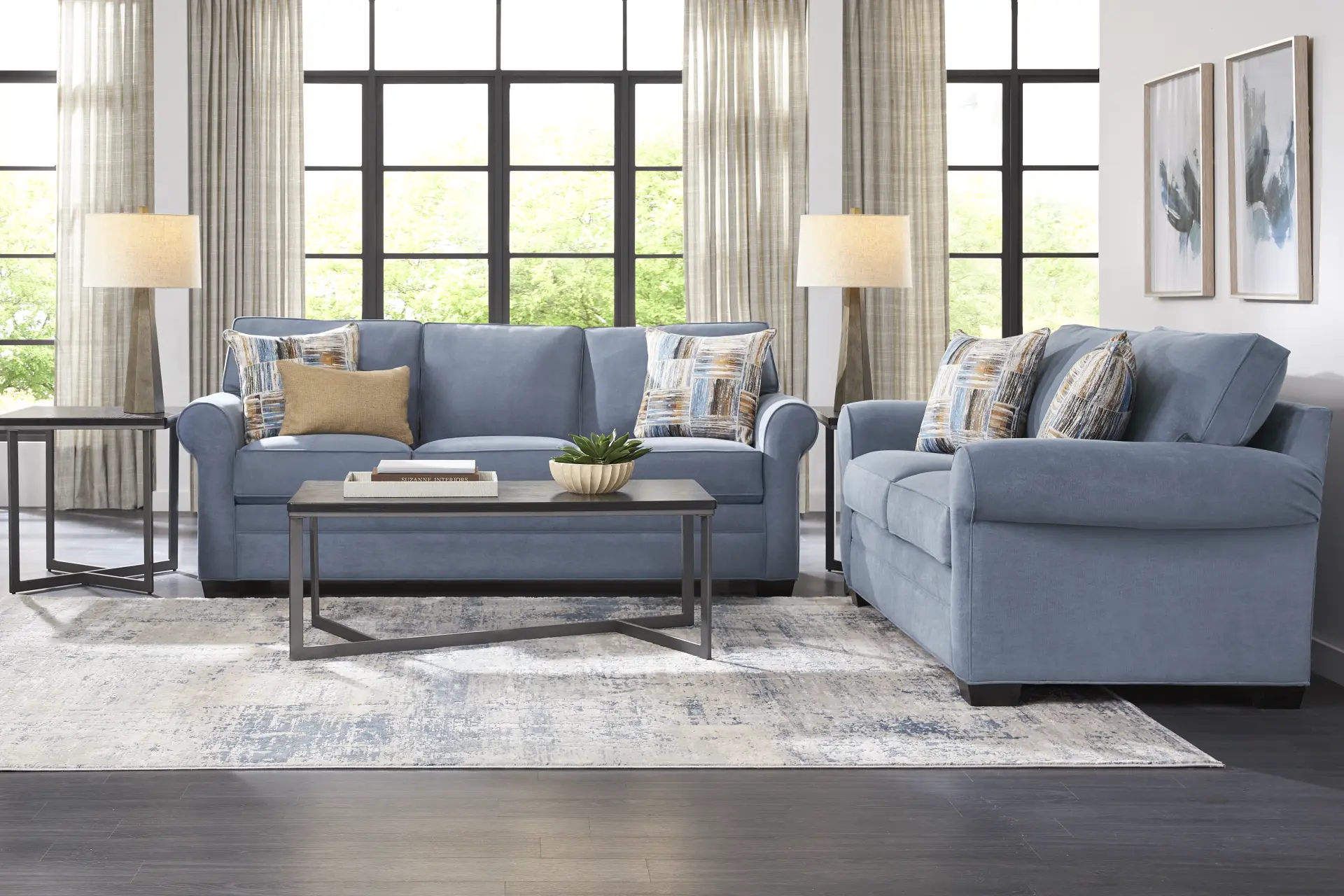 Bellingham Blue Microfiber 7 Pc Living Room with Sleeper Sofa