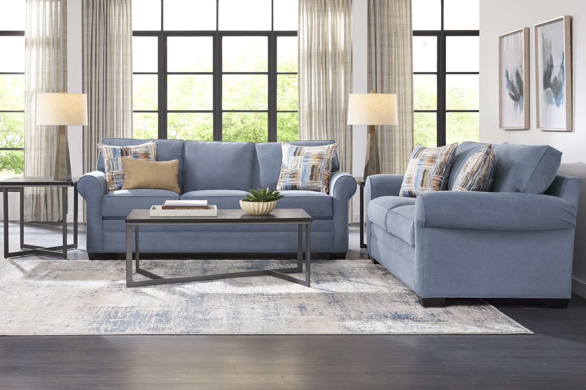 Bellingham Blue Microfiber 7 Pc Living Room - Image 1