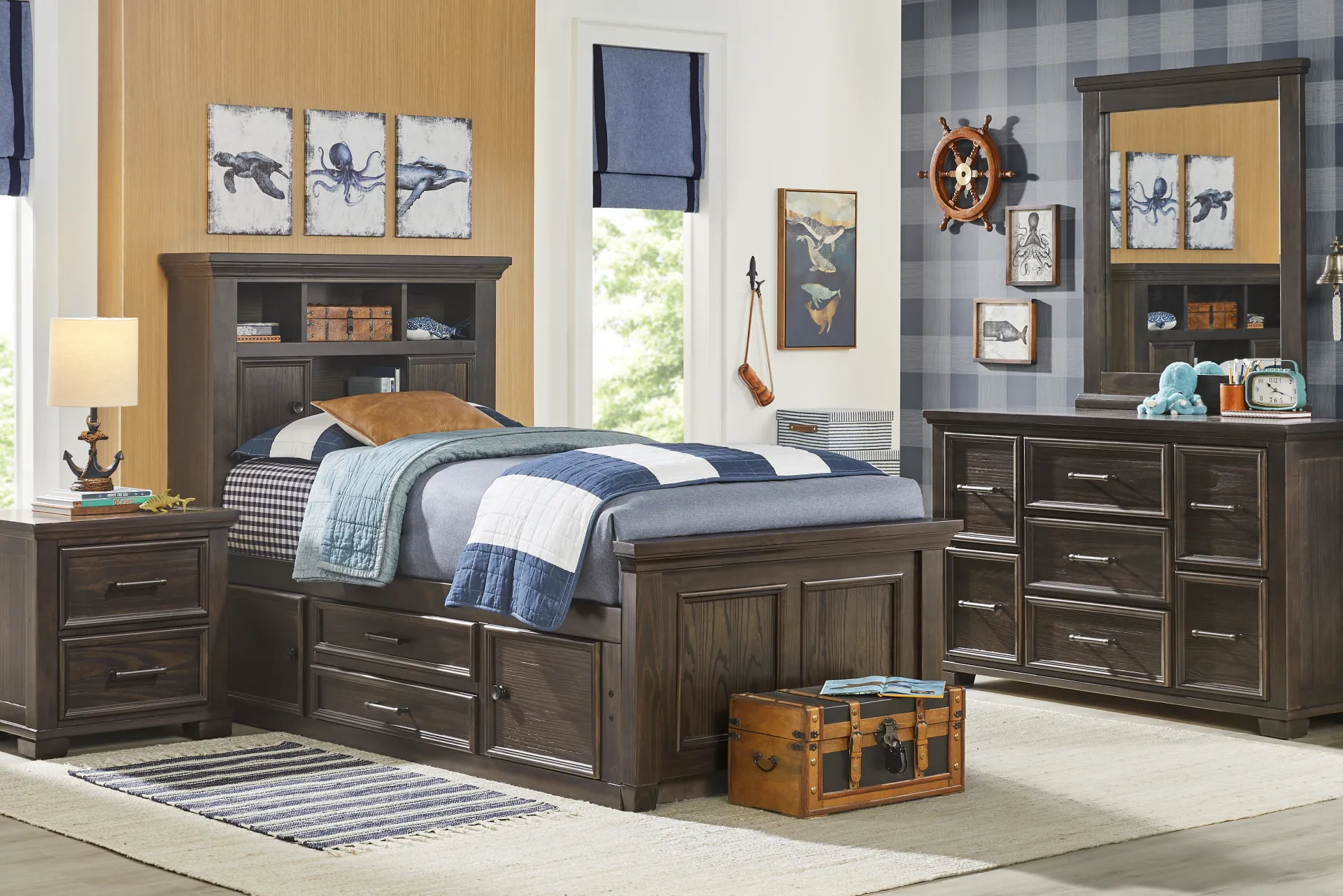 Kids Canyon Lake Java Full Bookcase Bed with Storage Side Rail - Image 1
