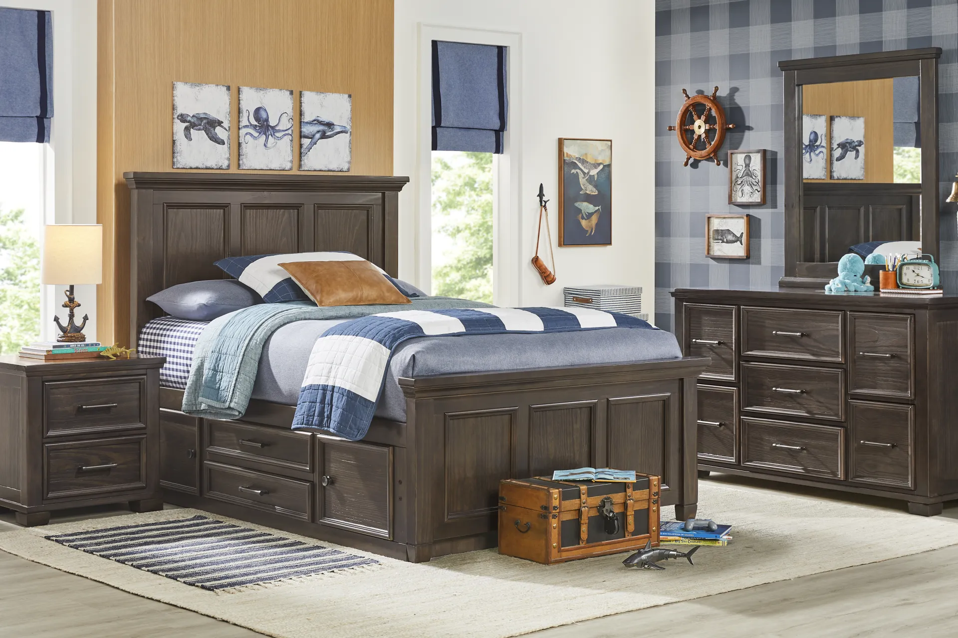 Kids Canyon Lake 2.0 Java Full Panel Bed with Storage Side Rail - Image 1