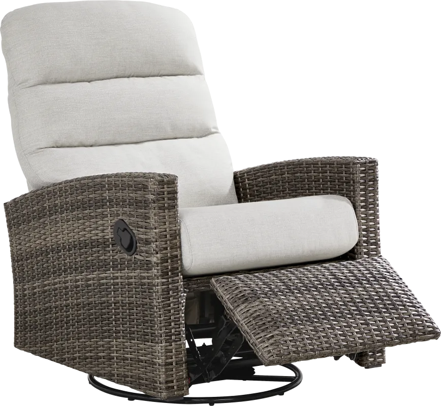 Ria Driftwood Outdoor Glider Recliner with Gray Cushions