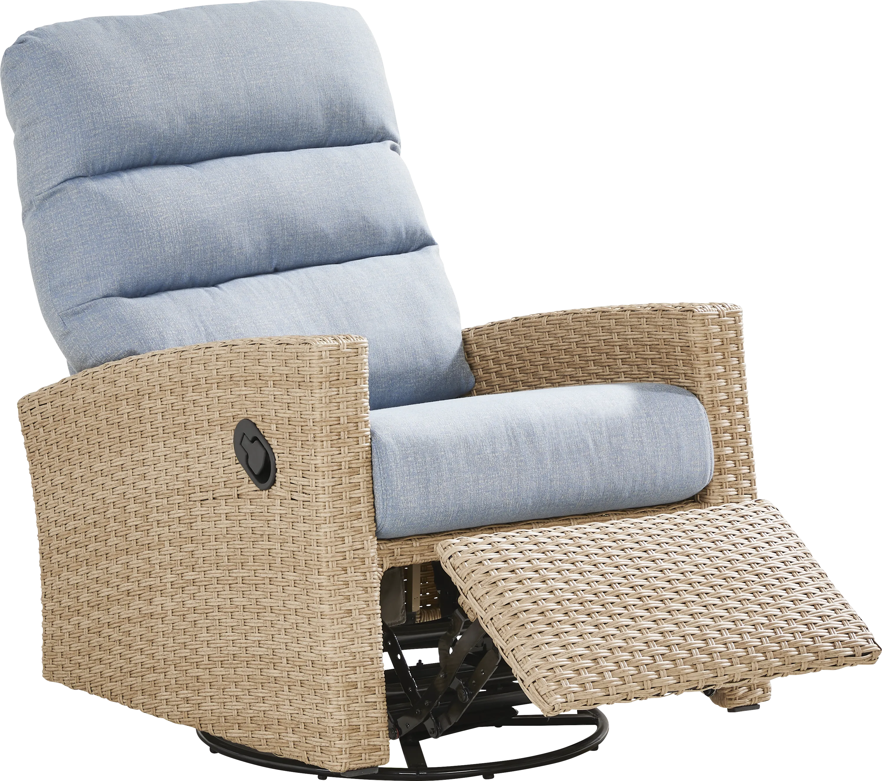 Ria Natural Outdoor Glider Recliner with Blue Cushions - Thumbnail - Image 1