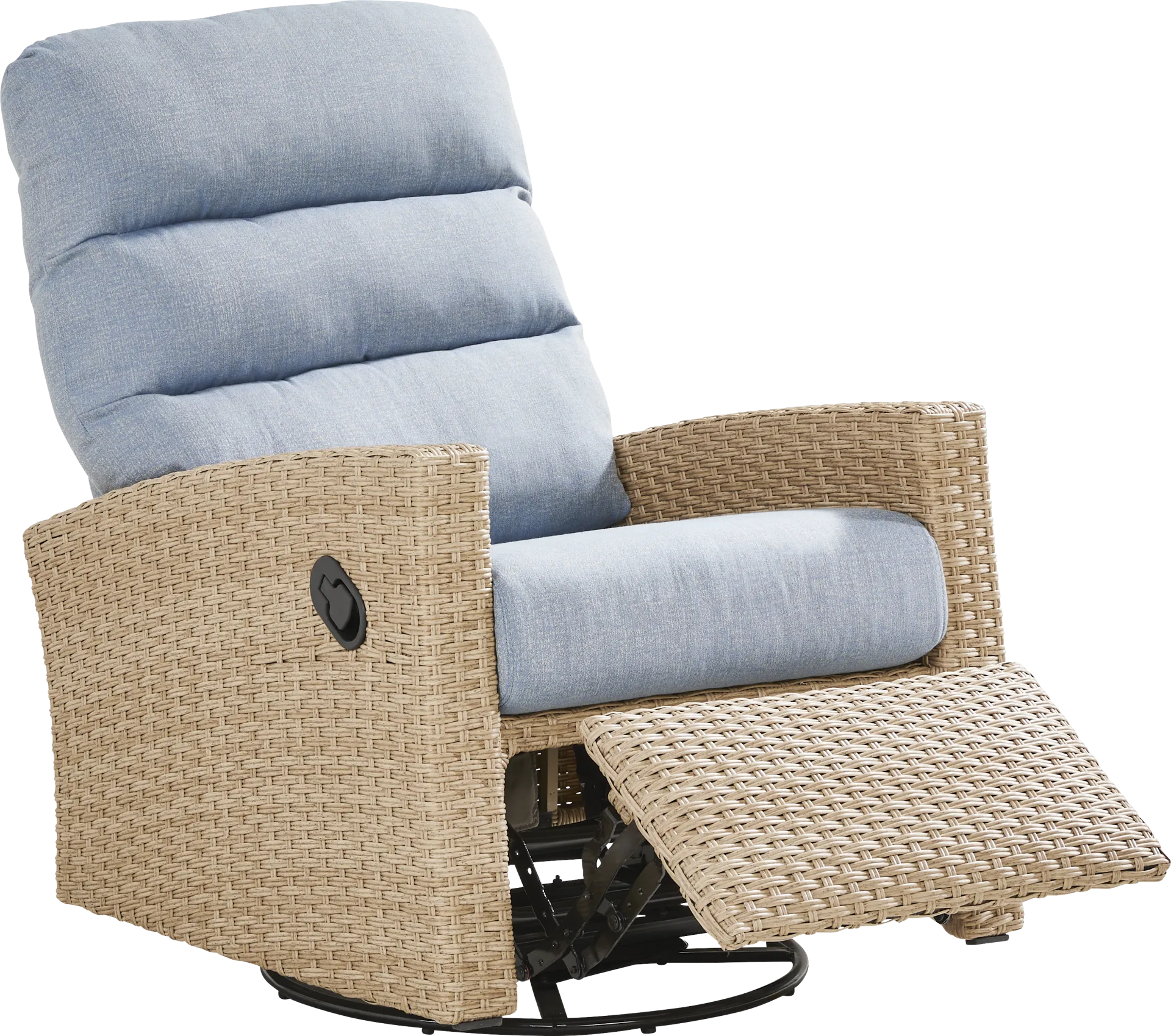 Ria Natural Outdoor Glider Recliner with Blue Cushions - Image 1