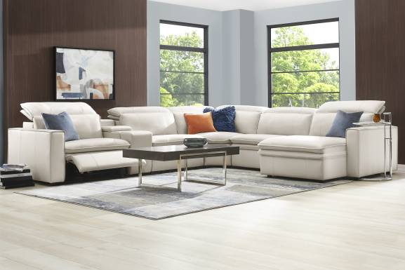 Santorini Ice Leather 6 Pc Dual Power Reclining Sectional