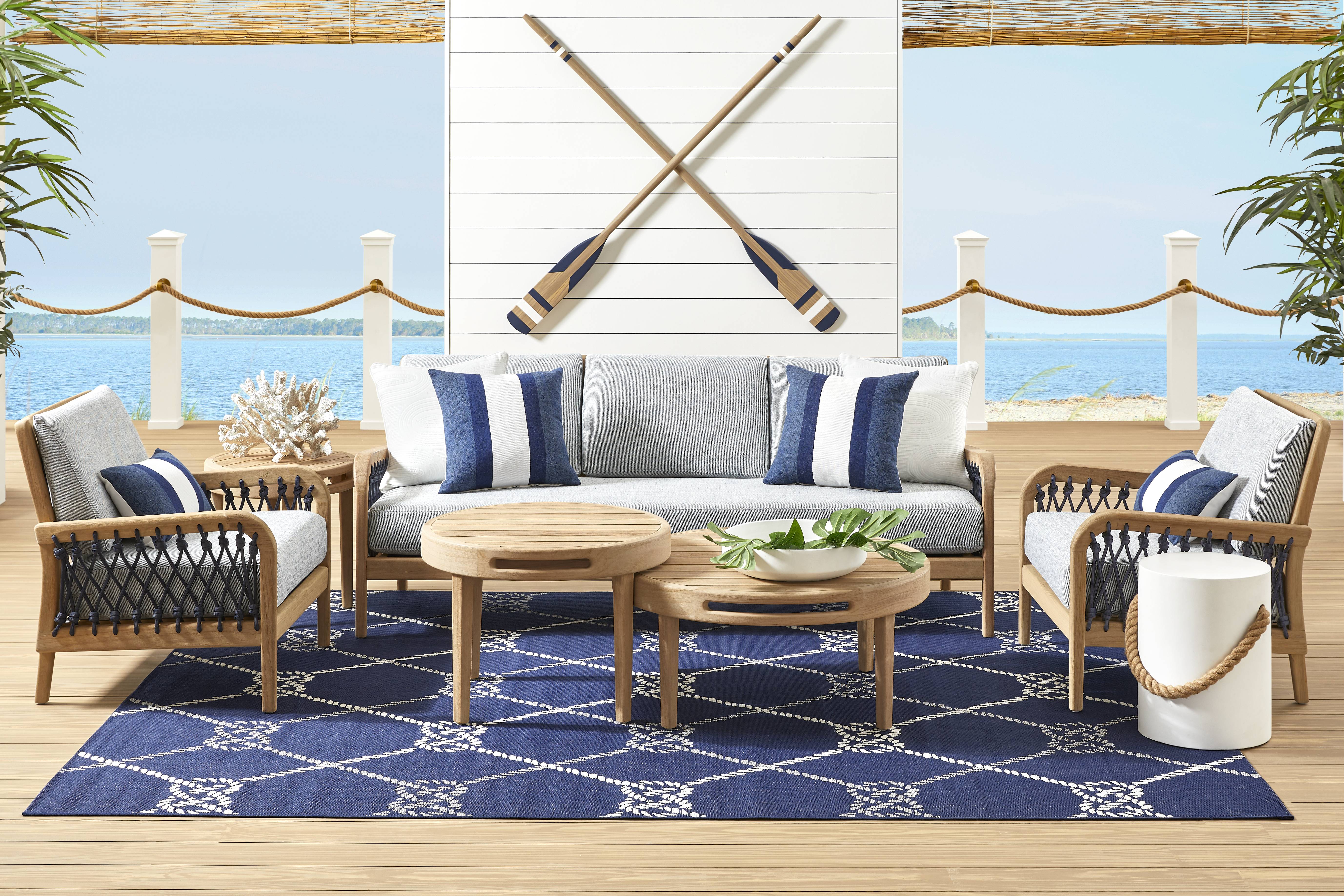 Riva Blonde 5 Pc Outdoor Seating Set with Slate Cushions - Thumbnail - Image 1