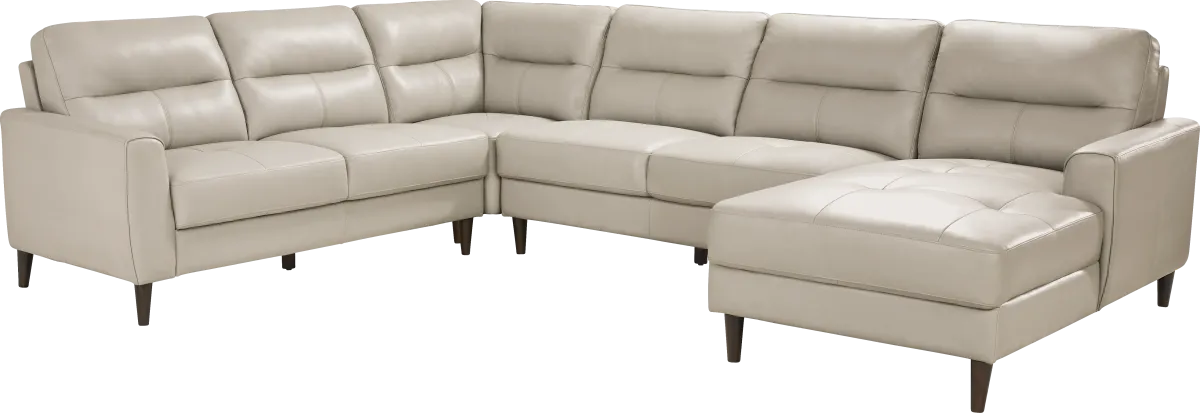 Sutton Heights Beige Leather 4 Pc With Chaise Right Arm Sectional ...